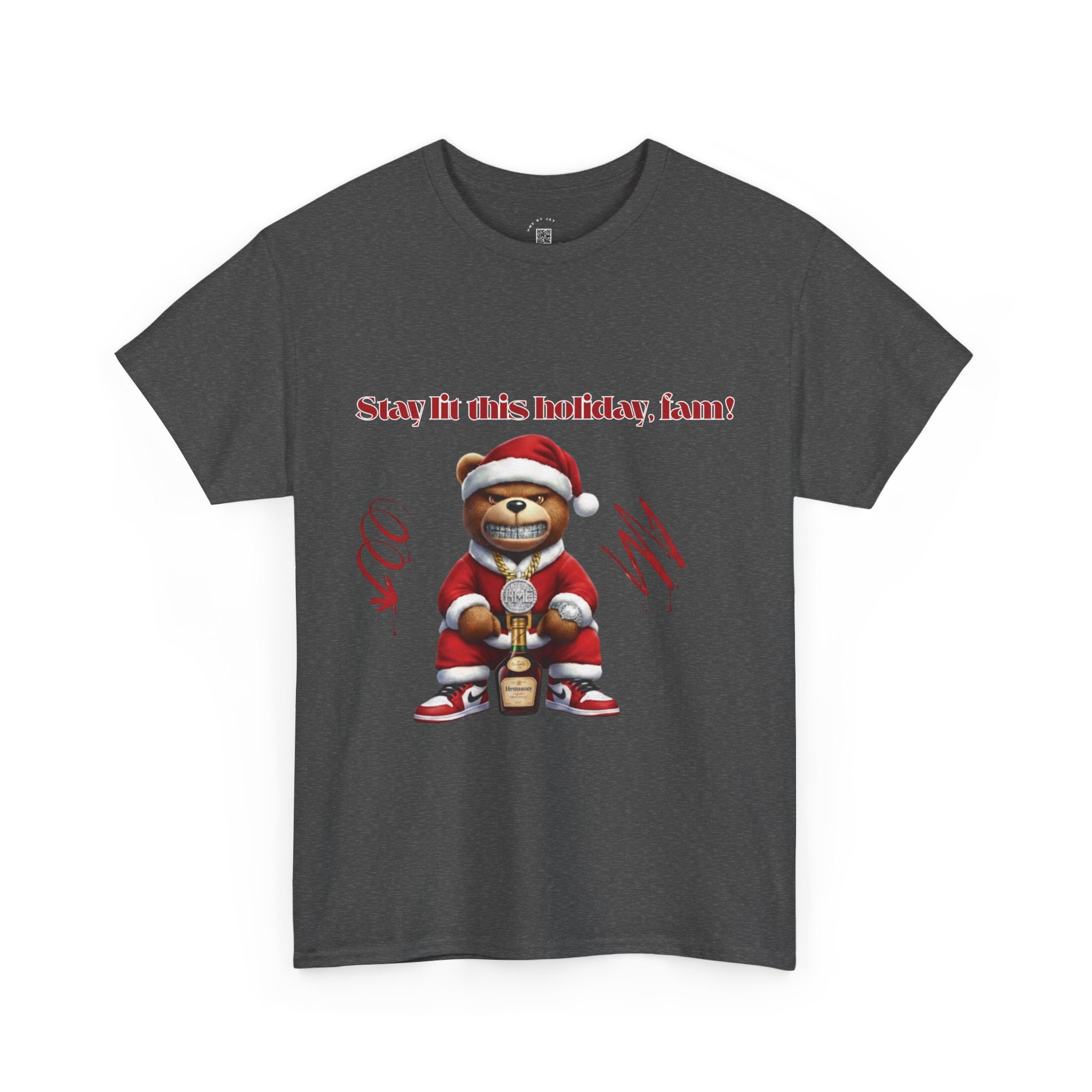 Stay Lit This Holiday, Fam! Santa Teddy Tee – Funny Christmas Graphic T-Shirt