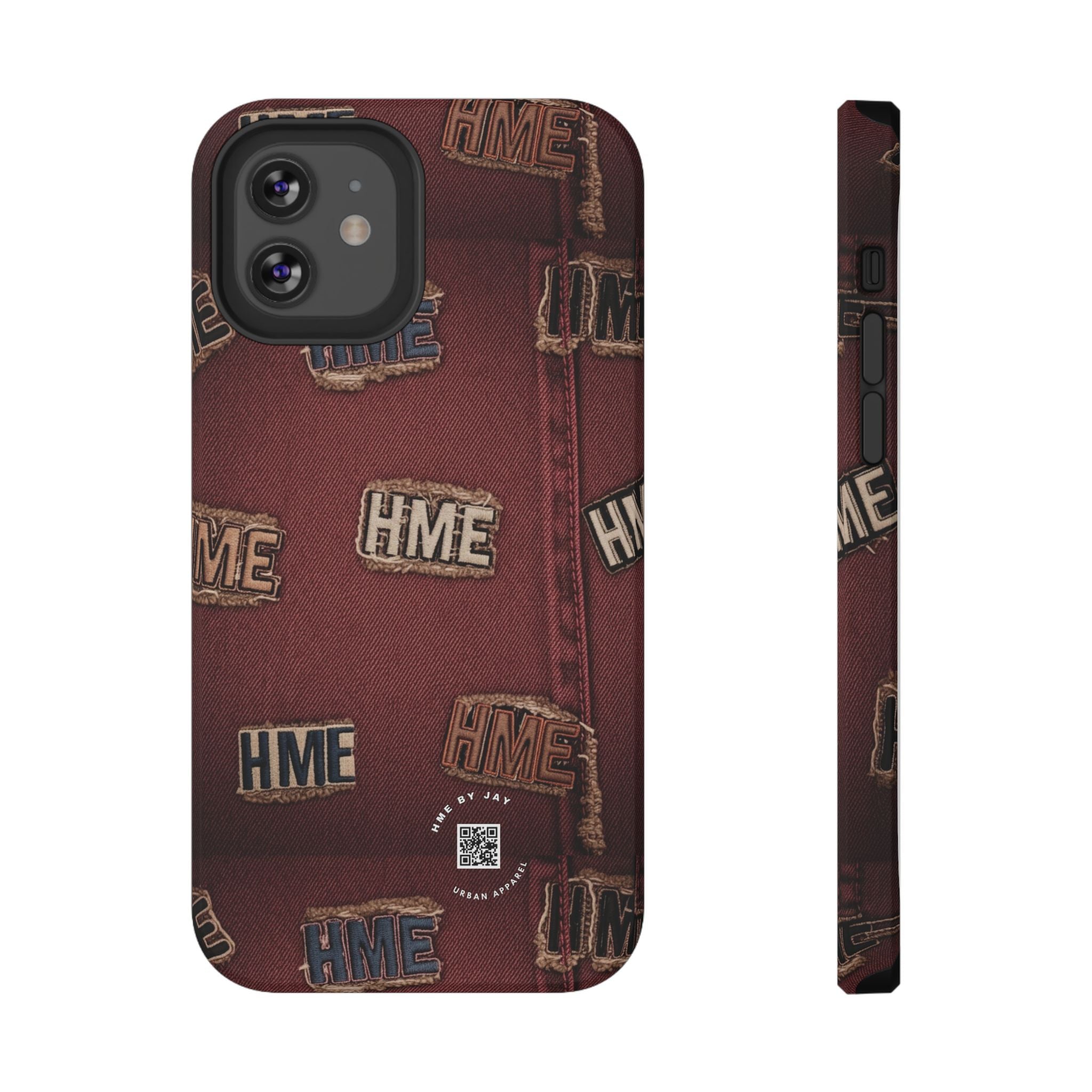Phone Cases with HME Red Stressed Denim and Patches