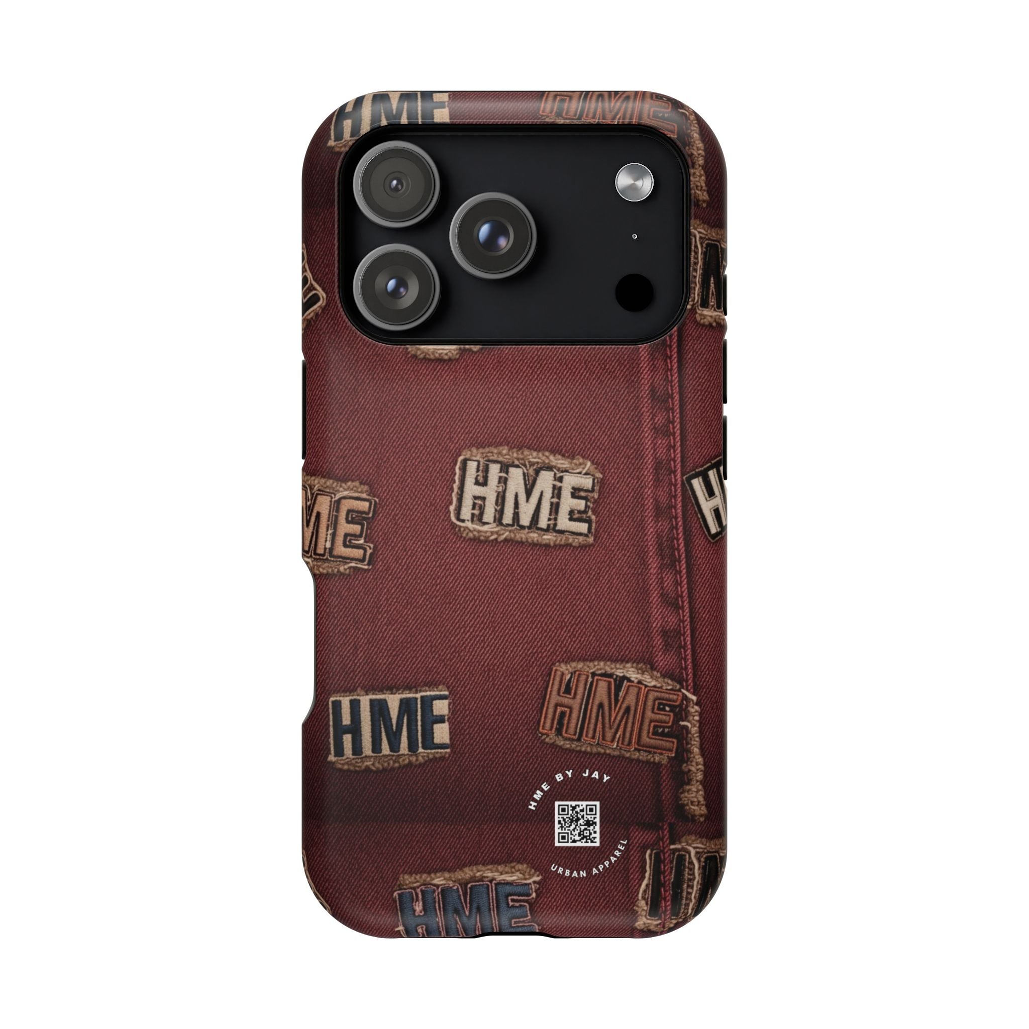 Phone Cases with HME Red Stressed Denim and Patches