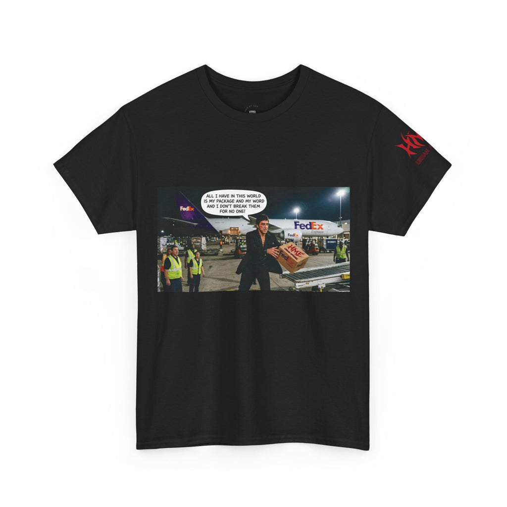 Airport Cargo Humor T‑Shirt — Funny FedEx Meme Tee (Includes Dialogue Bubble)