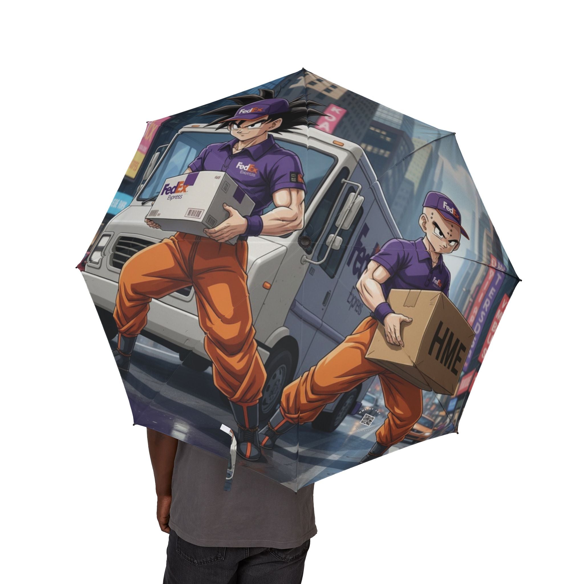 Umbrella, Gohan and Krillin Anime FedEx Crossover Design