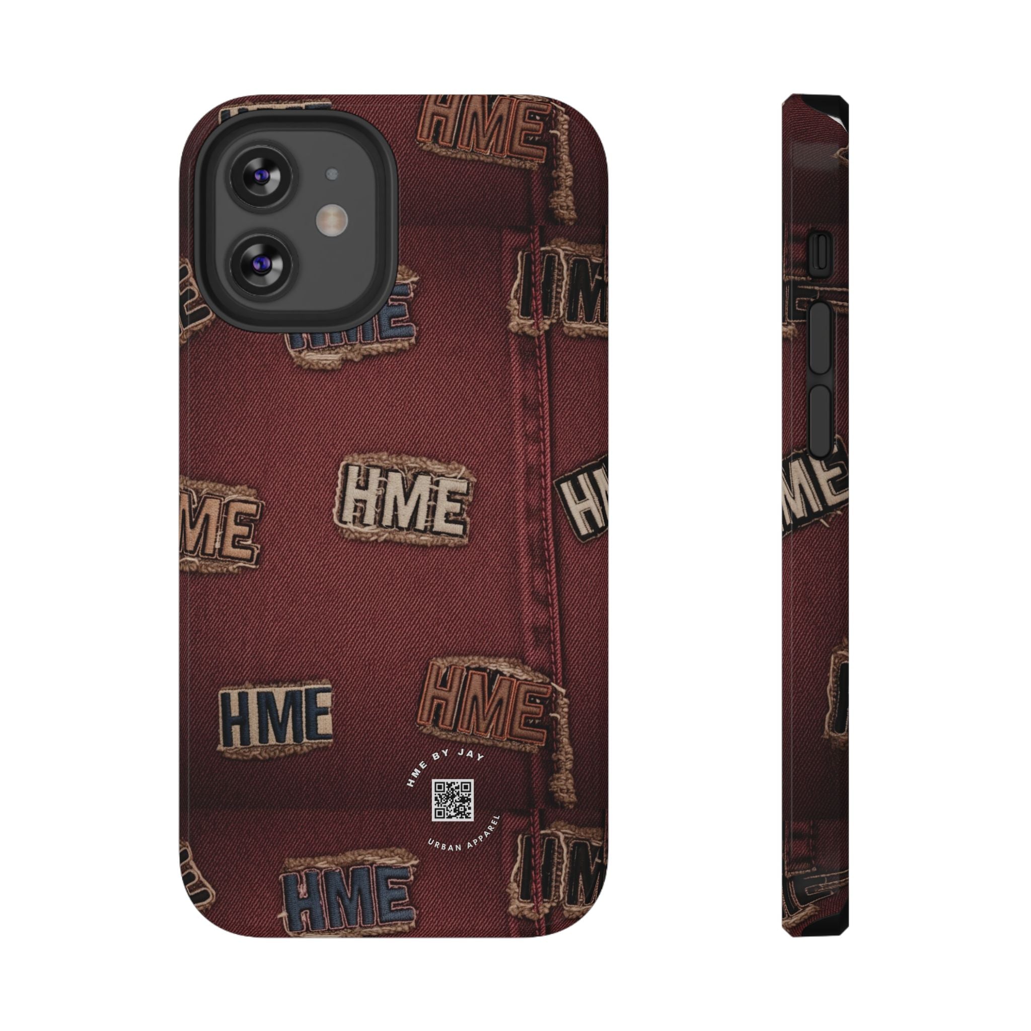 Phone Cases with HME Red Stressed Denim and Patches