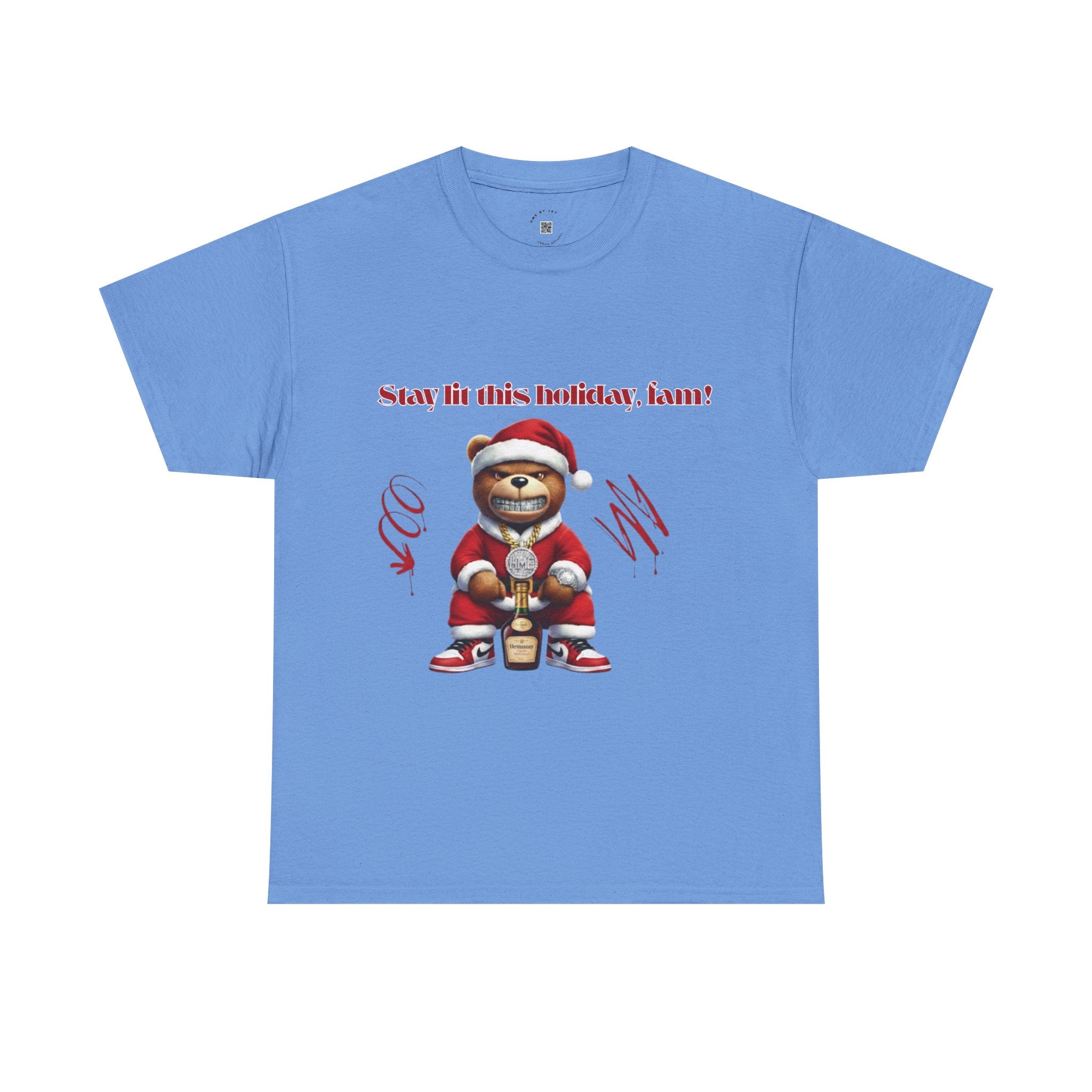 Stay Lit This Holiday, Fam! Santa Teddy Tee – Funny Christmas Graphic T-Shirt