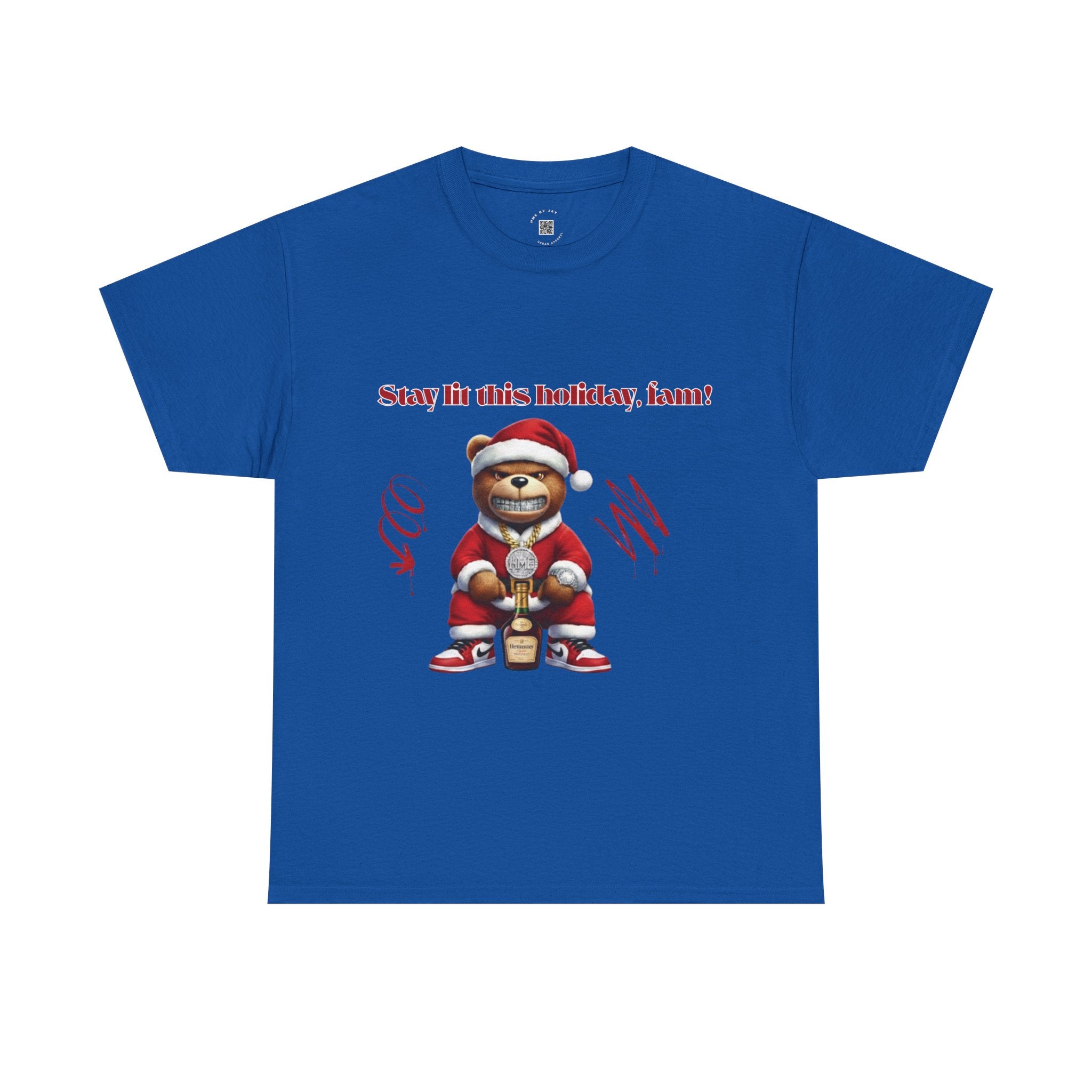 Stay Lit This Holiday, Fam! Santa Teddy Tee – Funny Christmas Graphic T-Shirt