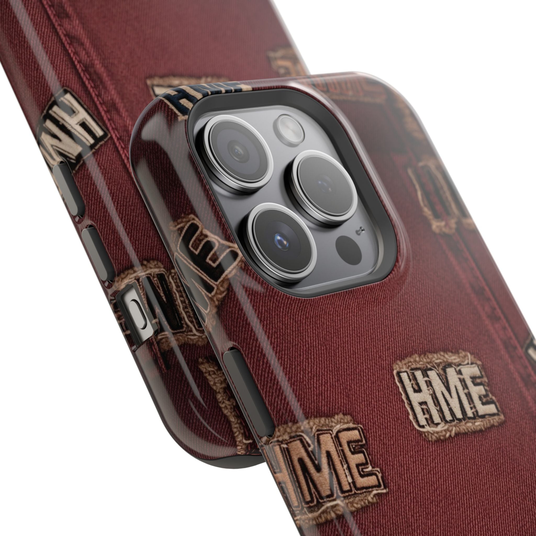 Phone Cases with HME Red Stressed Denim and Patches