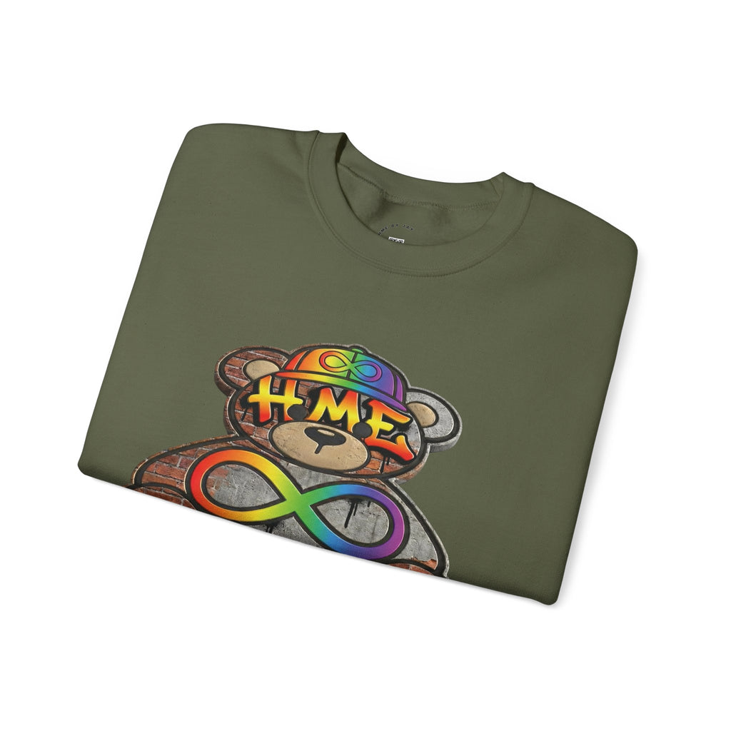 Autism Acceptance Crewneck Sweatshirt — "Socially Awkward? No, I’m Just Buffering" Colorful Puzzle Bear Design
