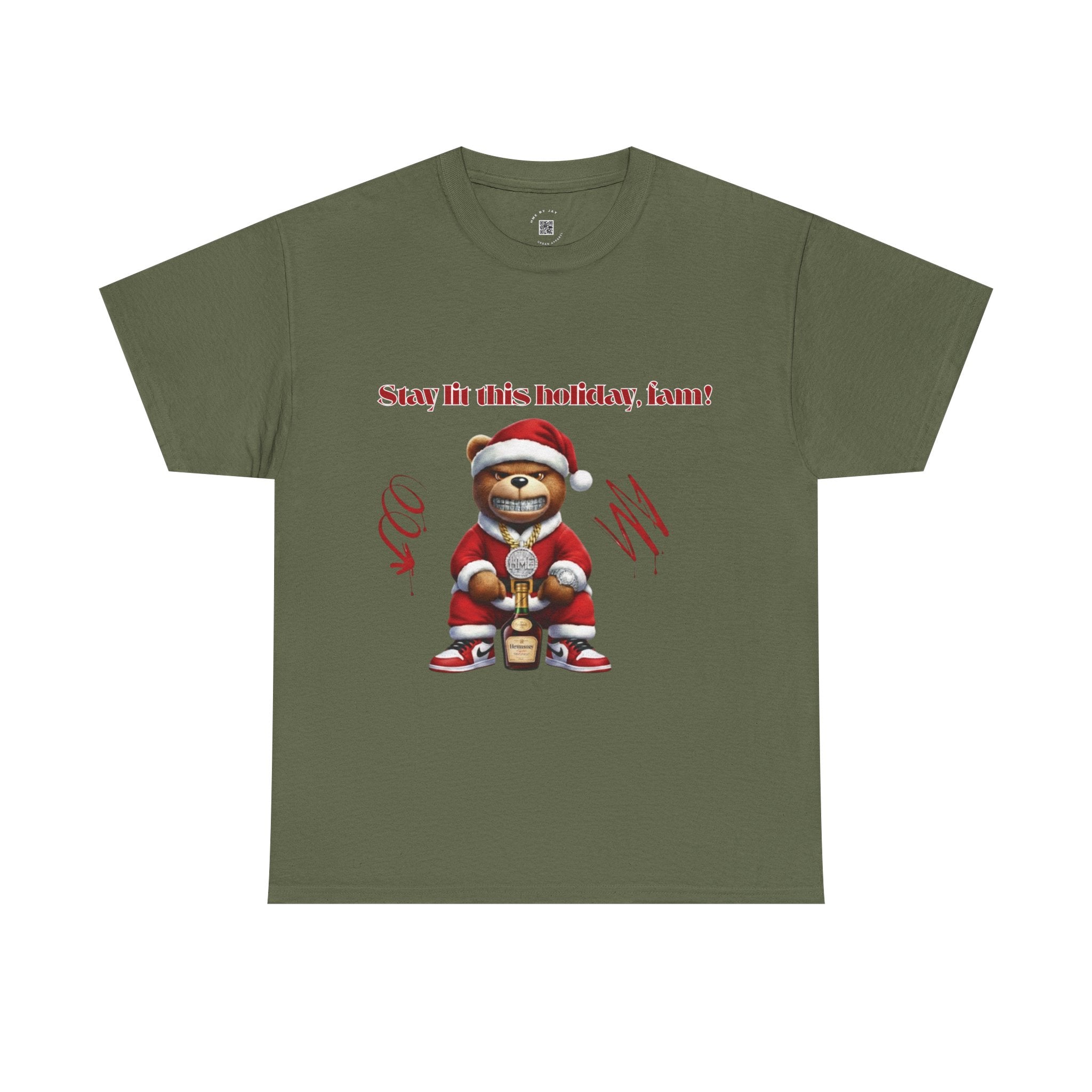 Stay Lit This Holiday, Fam! Santa Teddy Tee – Funny Christmas Graphic T-Shirt