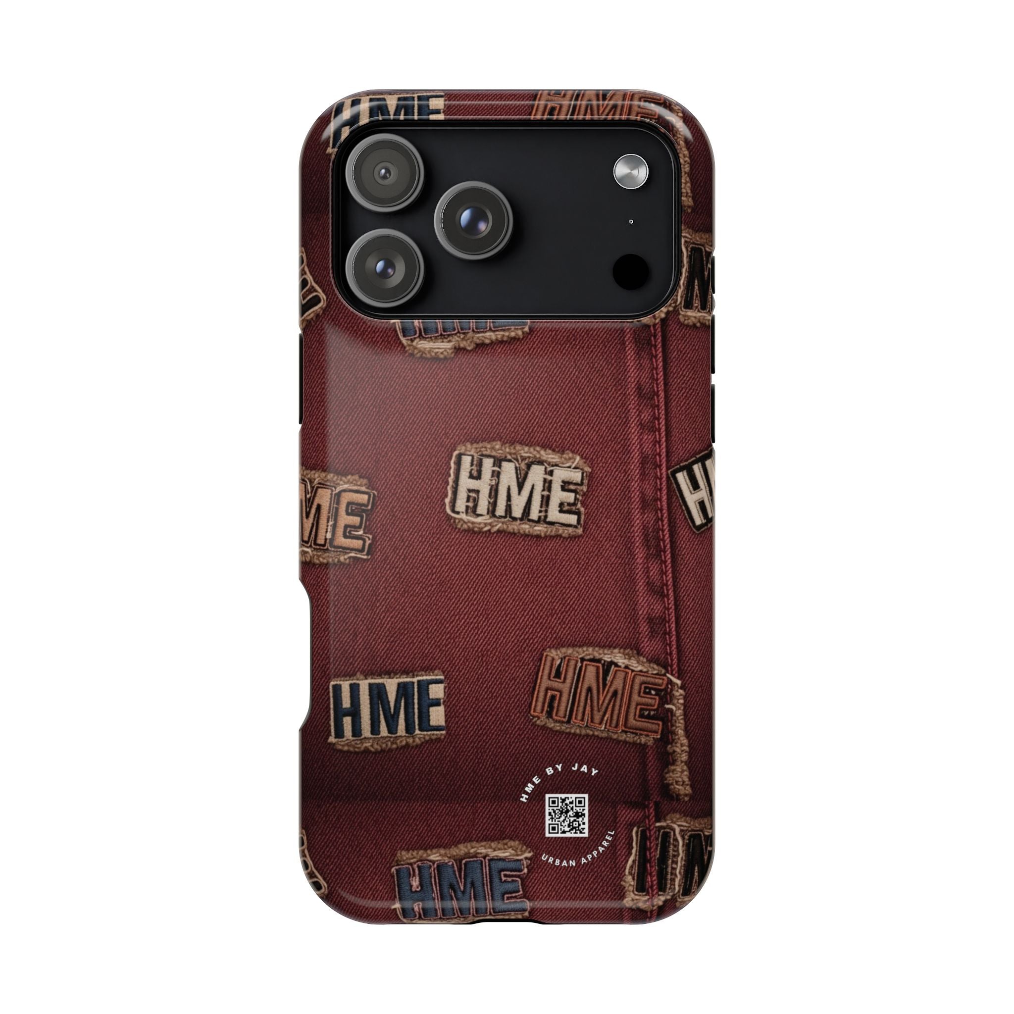 Phone Cases with HME Red Stressed Denim and Patches