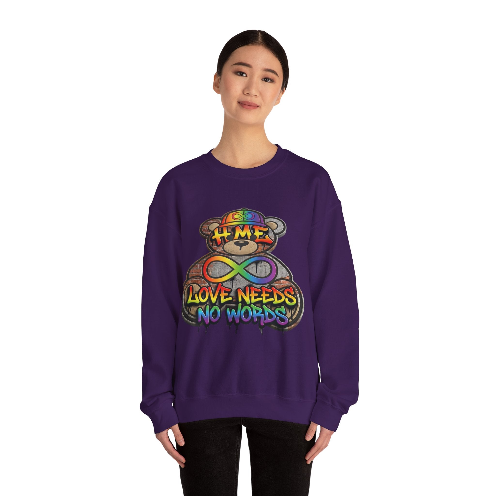 Autism Acceptance Crewneck Sweatshirt — "Socially Awkward? No, I’m Just Buffering" Colorful Puzzle Bear Design