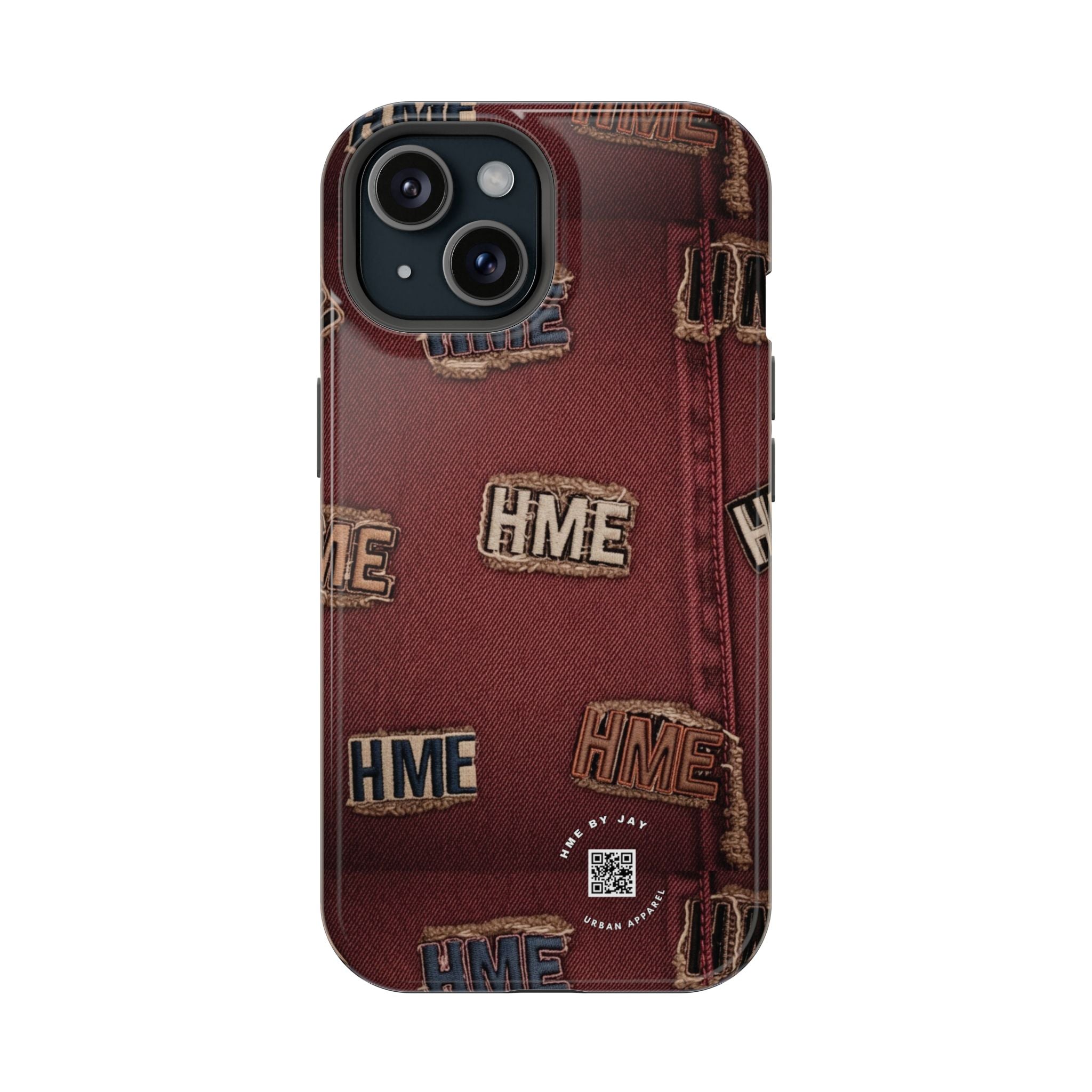 Phone Cases with HME Red Stressed Denim and Patches