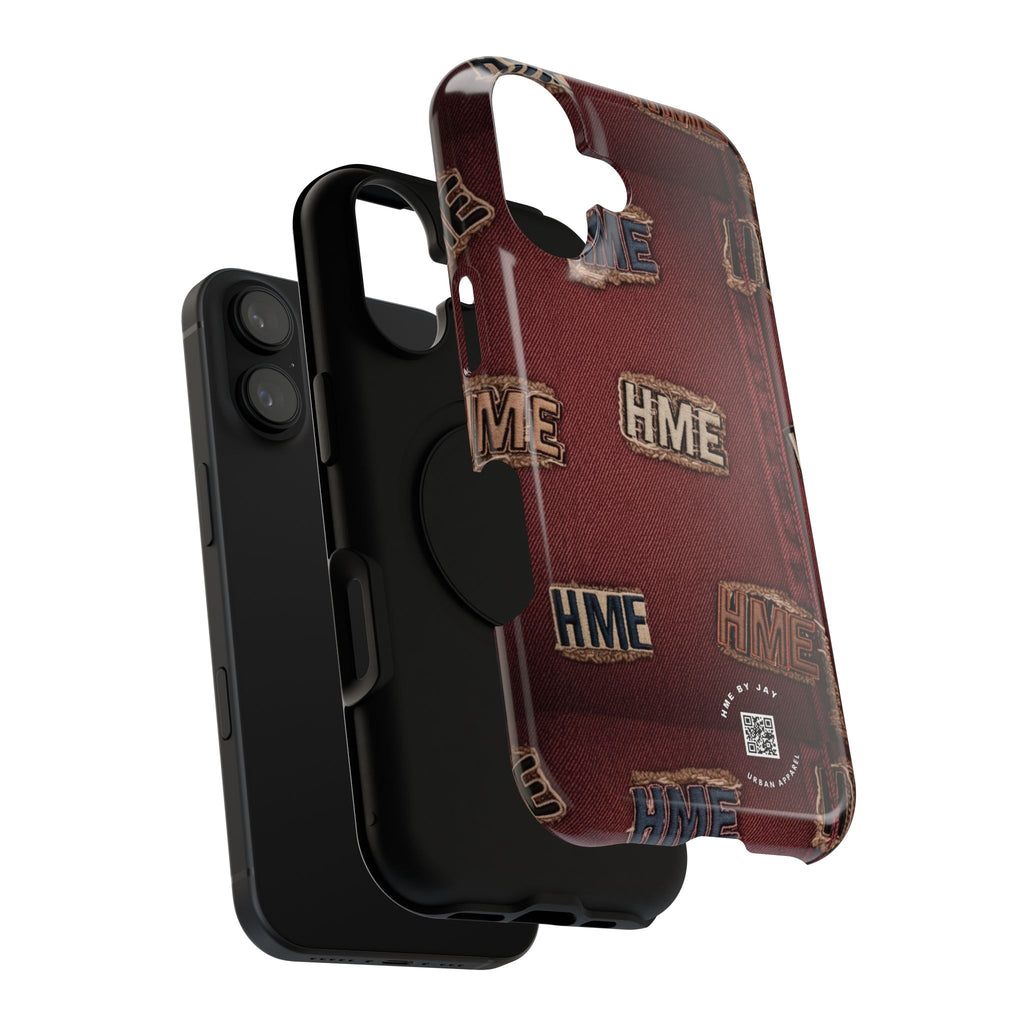 Phone Cases with HME Red Stressed Denim and Patches
