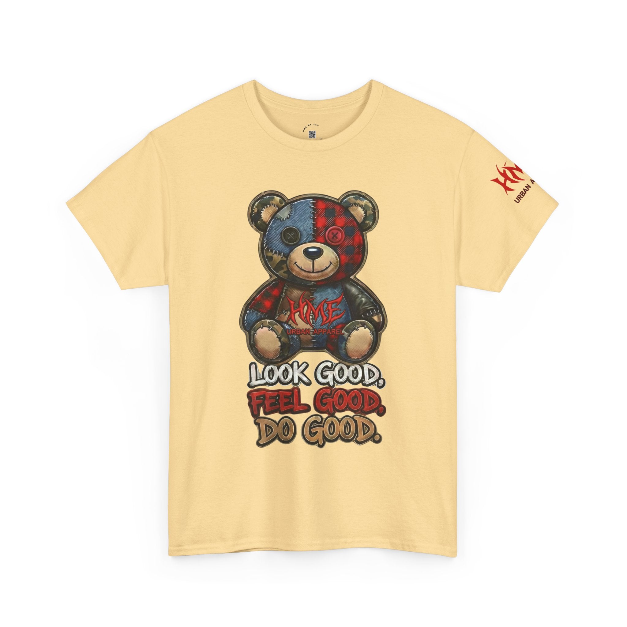 Graphic Teddy Bear Tee — "Look Good, Feel Good, Do Good" Cotton T-Shirt