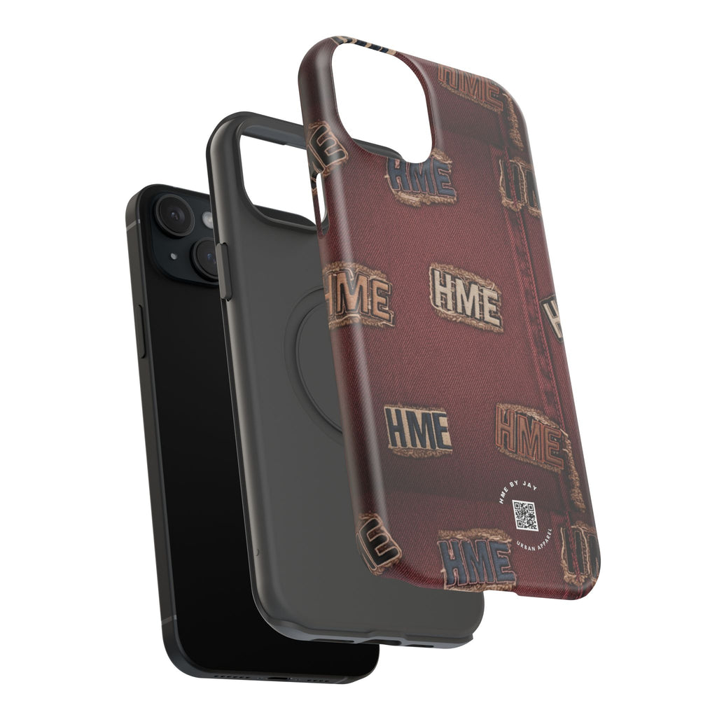 Phone Cases with HME Red Stressed Denim and Patches