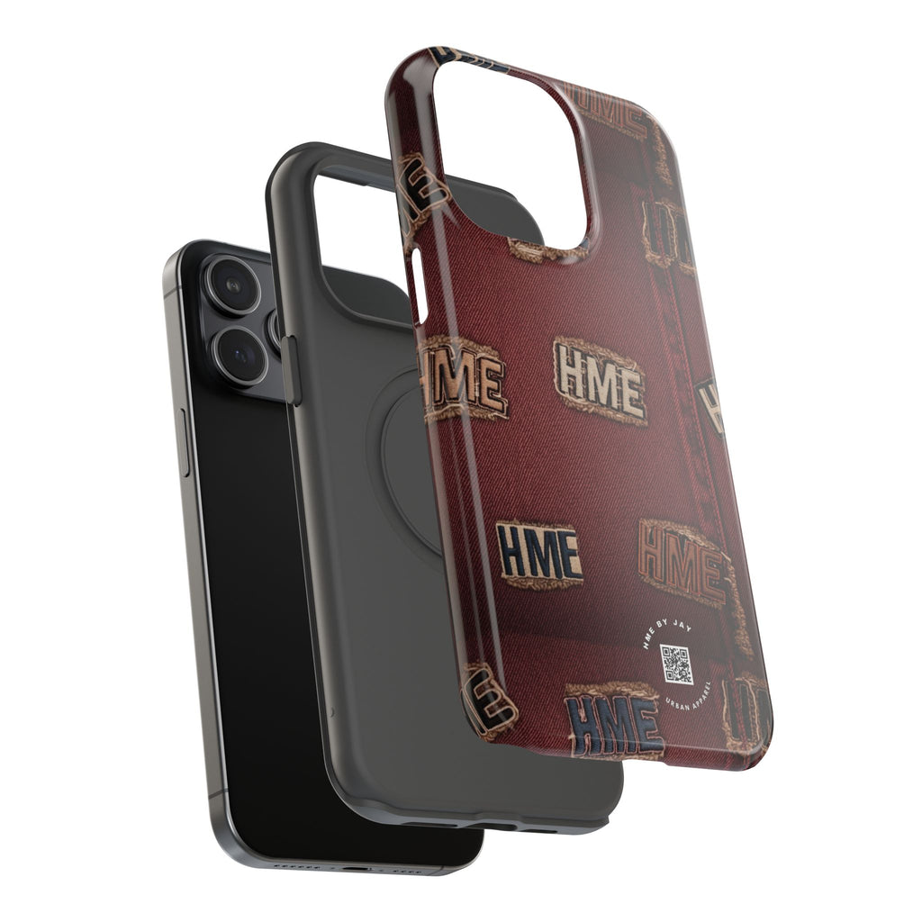 Phone Cases with HME Red Stressed Denim and Patches