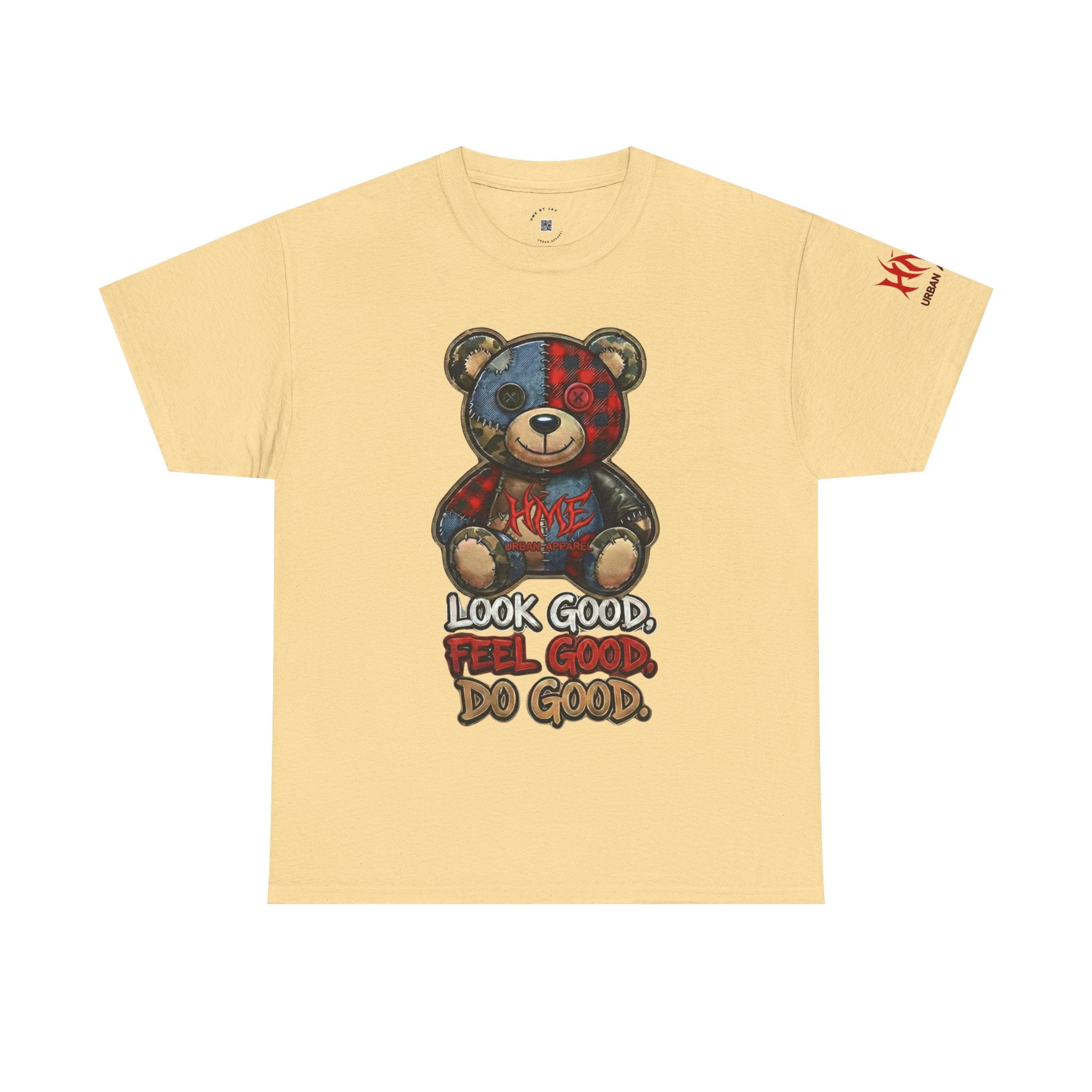 Graphic Teddy Bear Tee — "Look Good, Feel Good, Do Good" Cotton T-Shirt