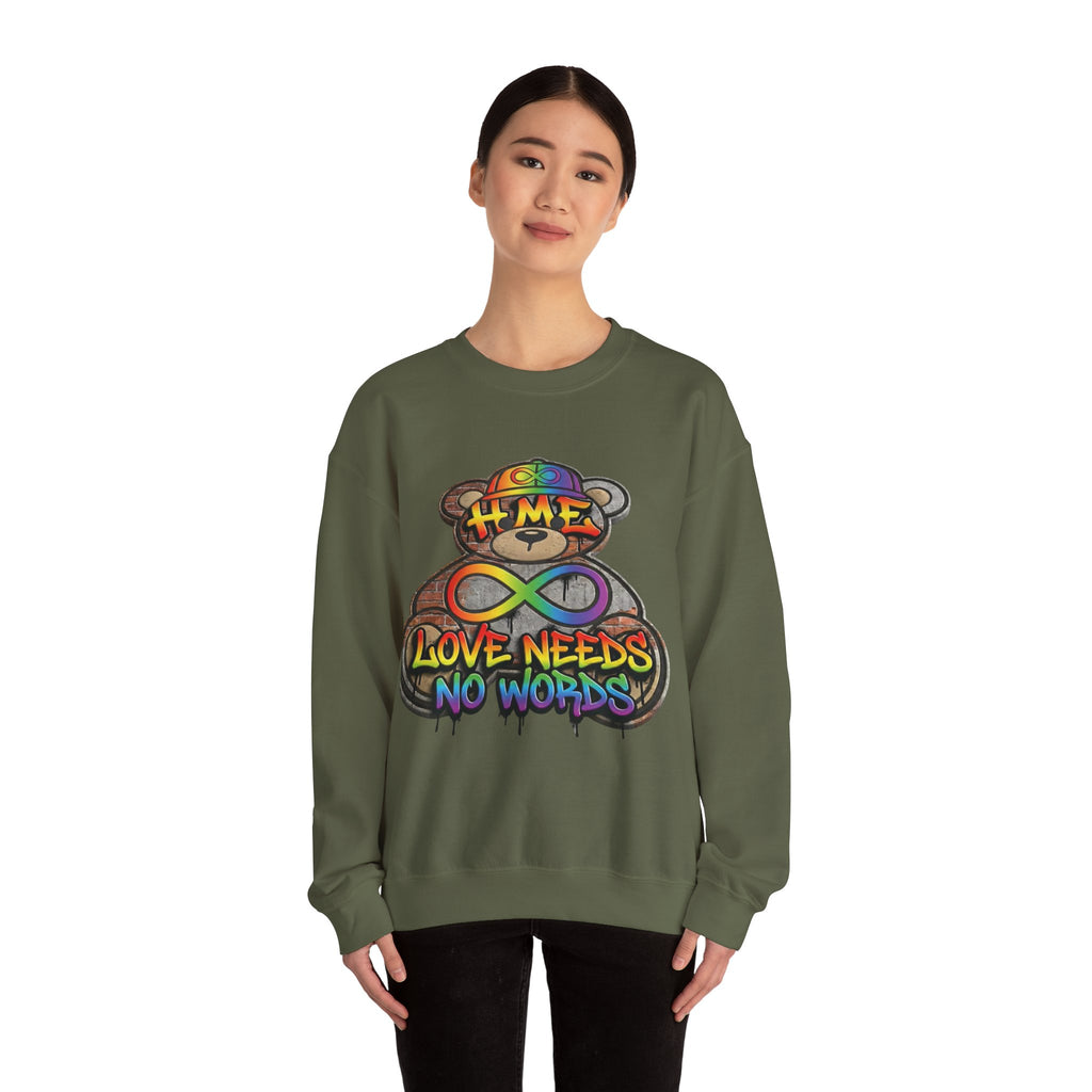Autism Acceptance Crewneck Sweatshirt — "Socially Awkward? No, I’m Just Buffering" Colorful Puzzle Bear Design