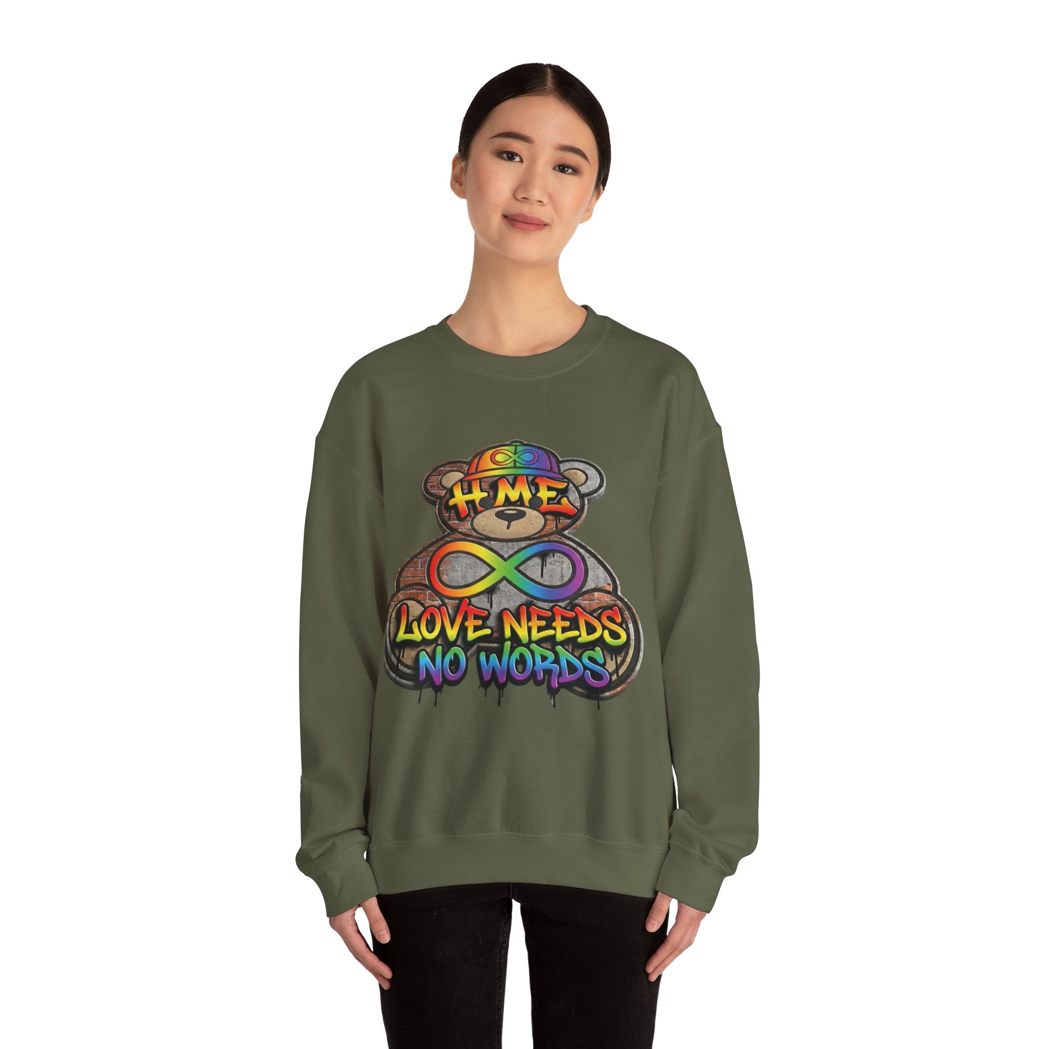 Autism Acceptance Crewneck Sweatshirt — "Socially Awkward? No, I’m Just Buffering" Colorful Puzzle Bear Design