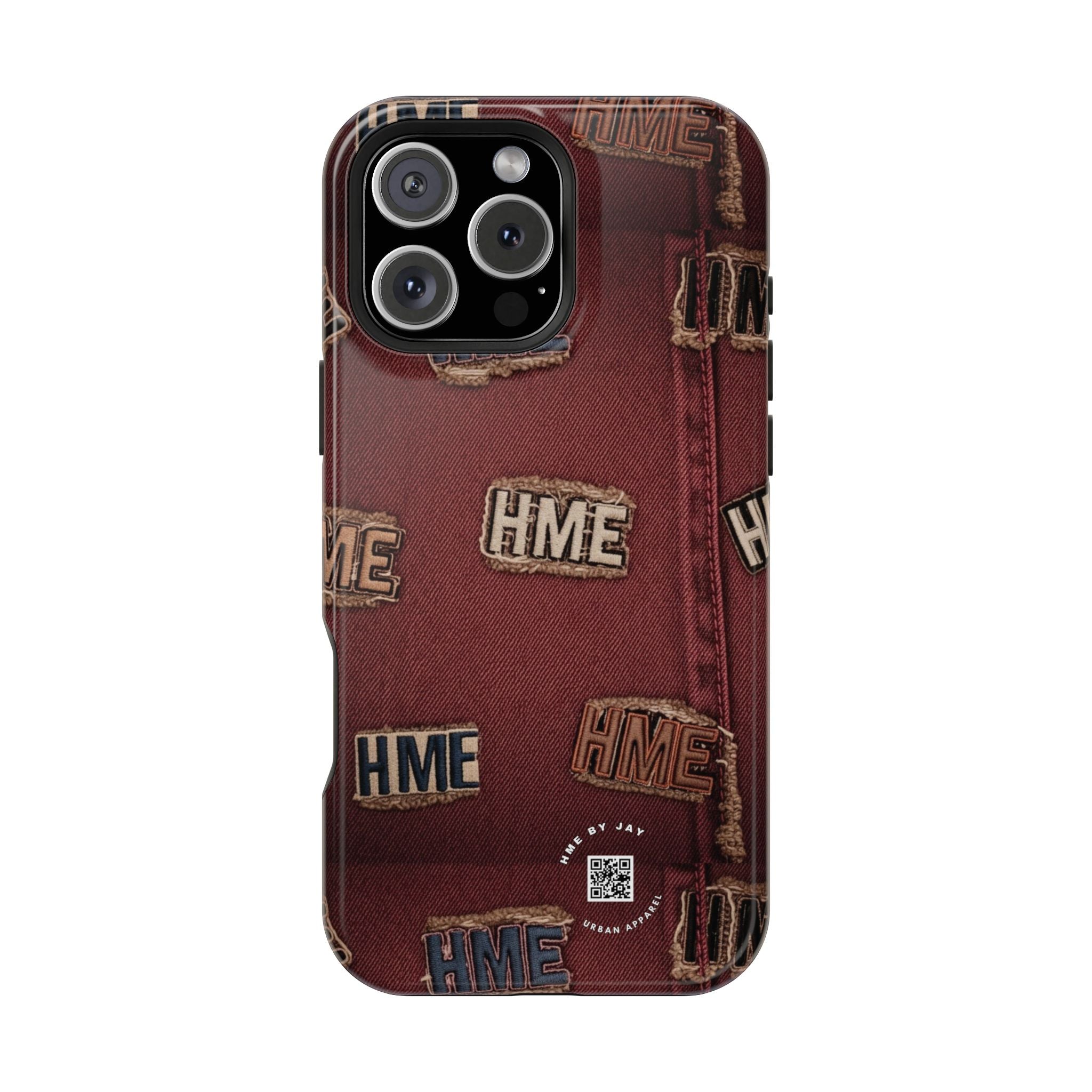 Phone Cases with HME Red Stressed Denim and Patches