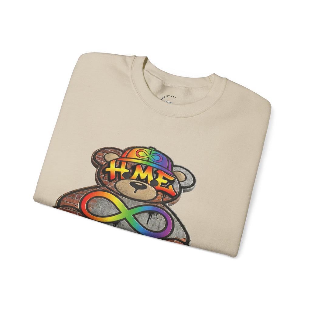Autism Acceptance Crewneck Sweatshirt — "Socially Awkward? No, I’m Just Buffering" Colorful Puzzle Bear Design