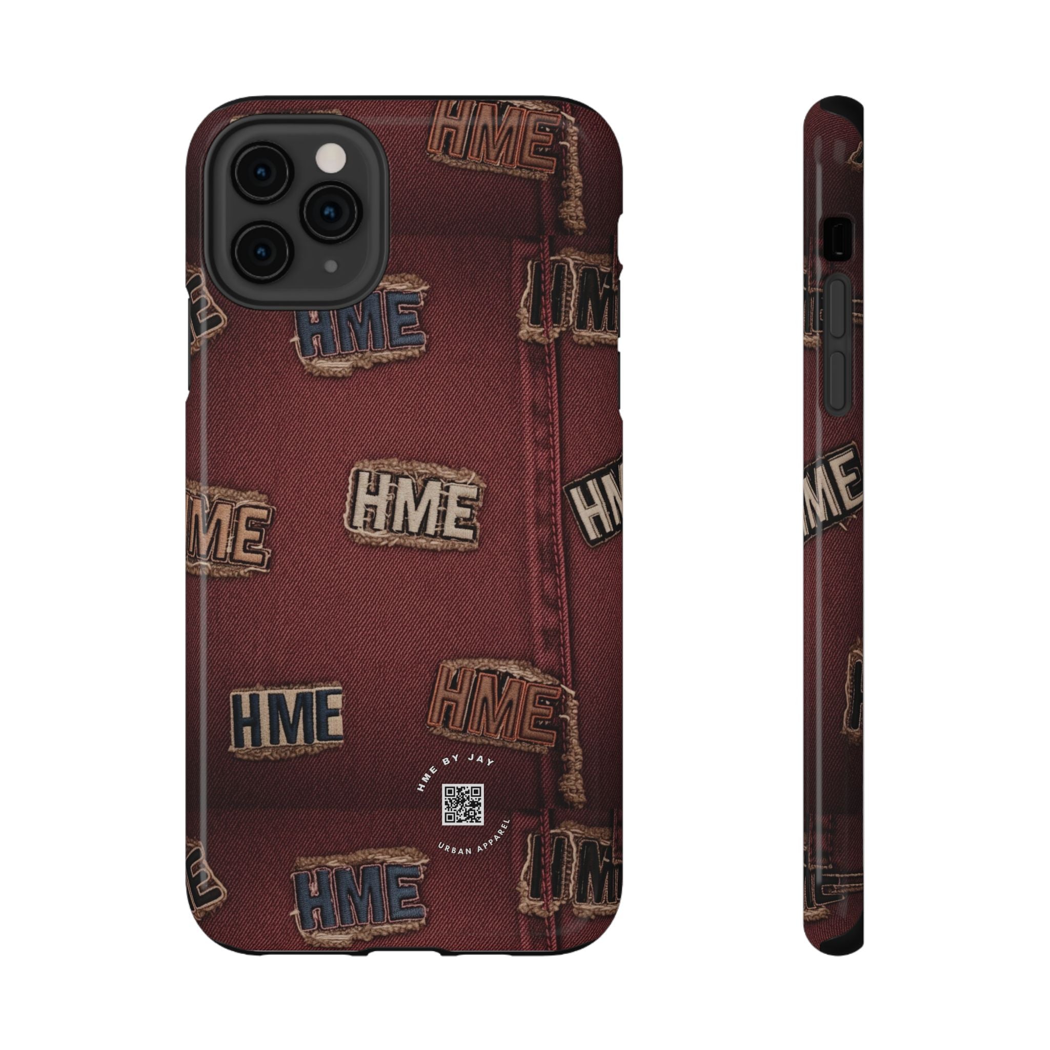 Phone Cases with HME Red Stressed Denim and Patches