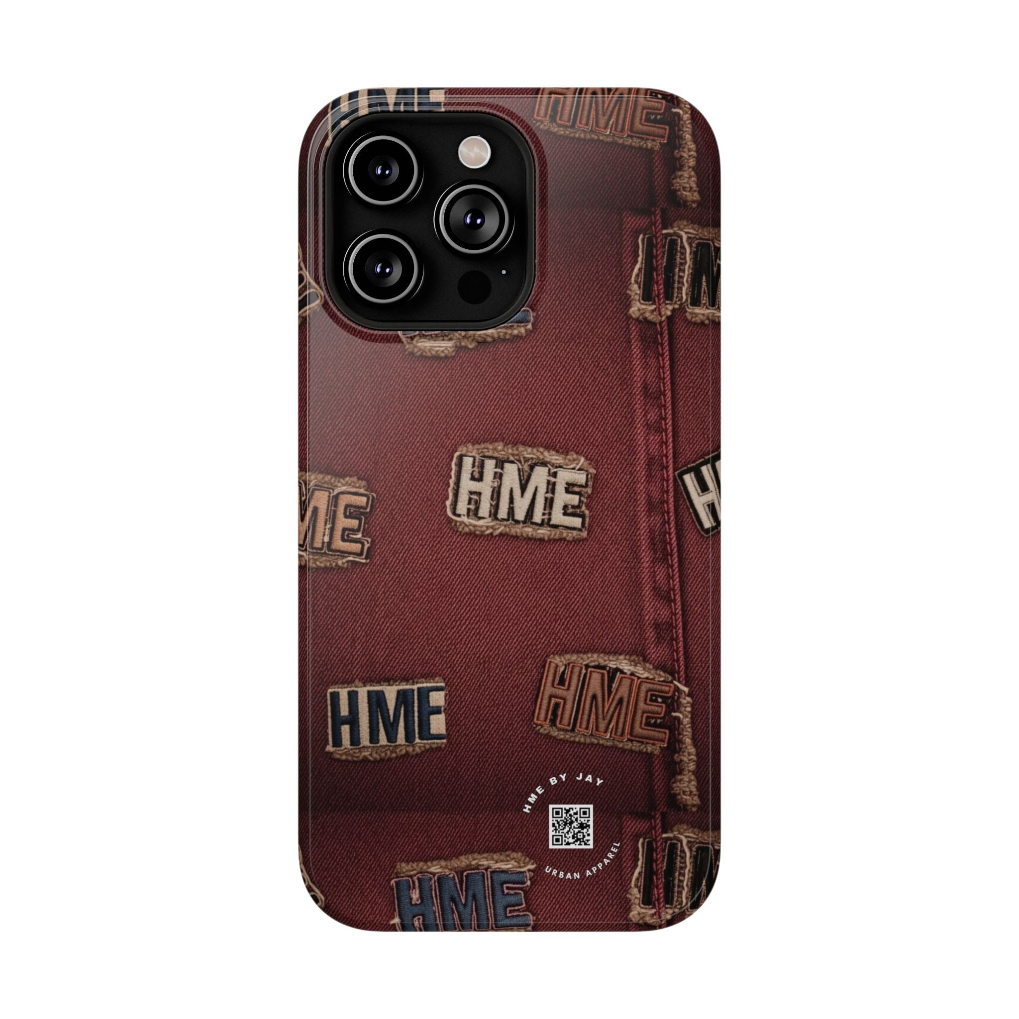 Phone Cases with HME Red Stressed Denim and Patches