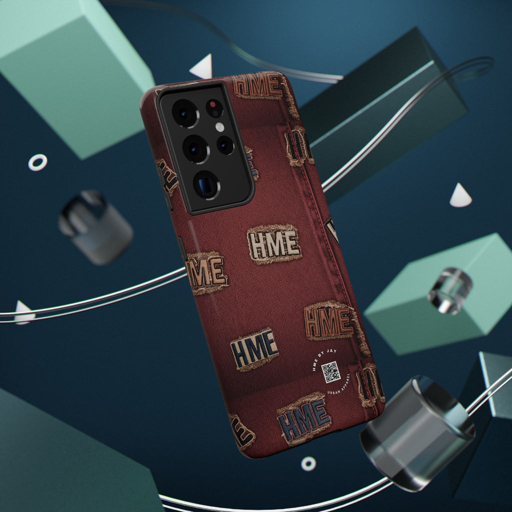 Phone Cases with HME Red Stressed Denim and Patches