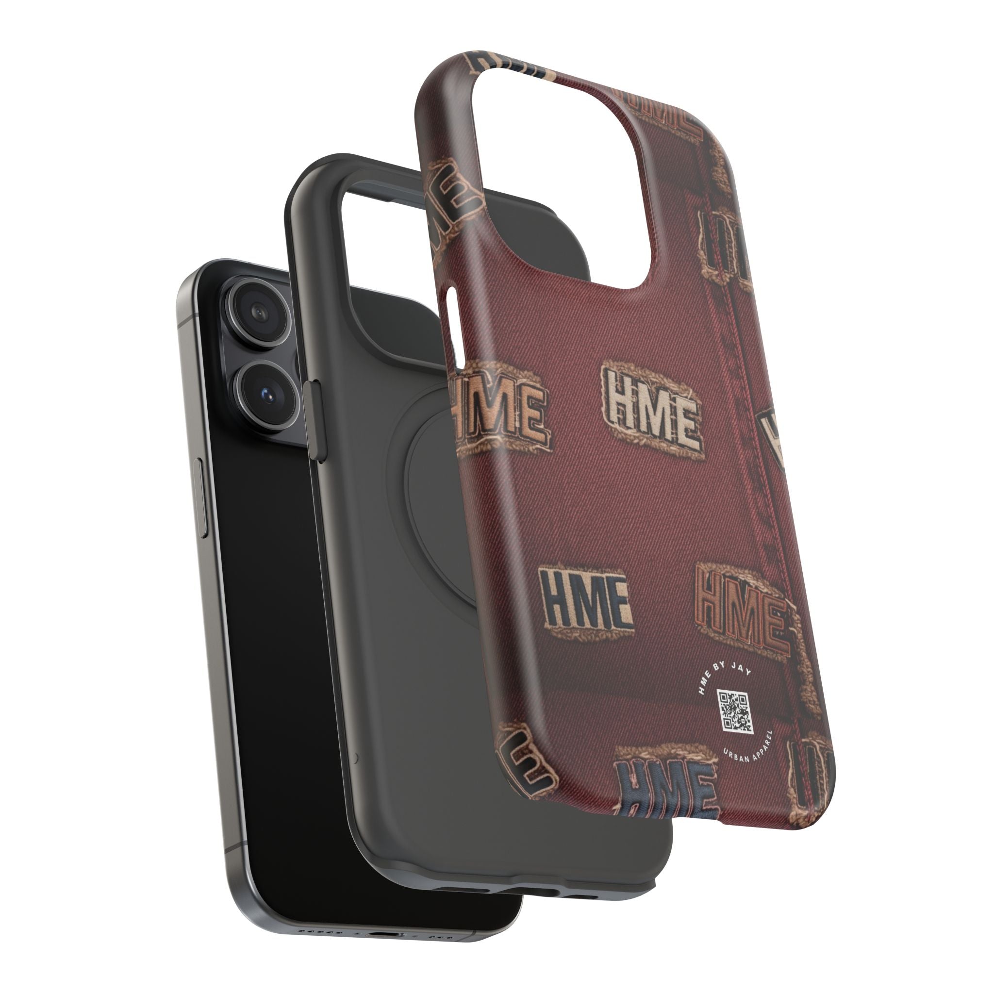 Phone Cases with HME Red Stressed Denim and Patches