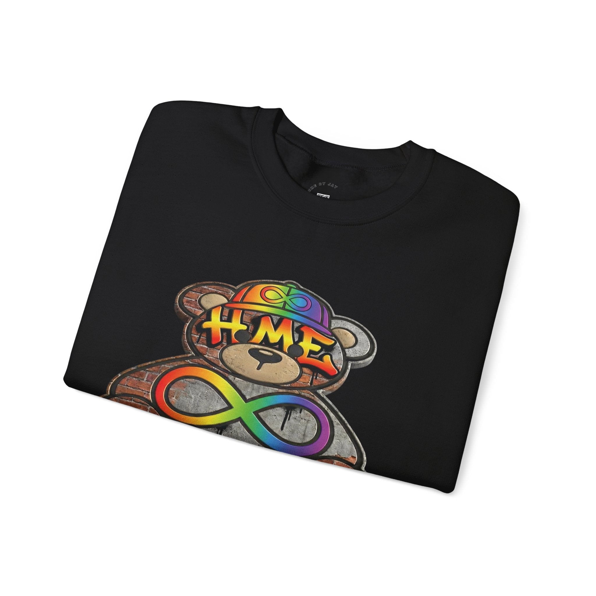 Autism Acceptance Crewneck Sweatshirt — "Socially Awkward? No, I’m Just Buffering" Colorful Puzzle Bear Design