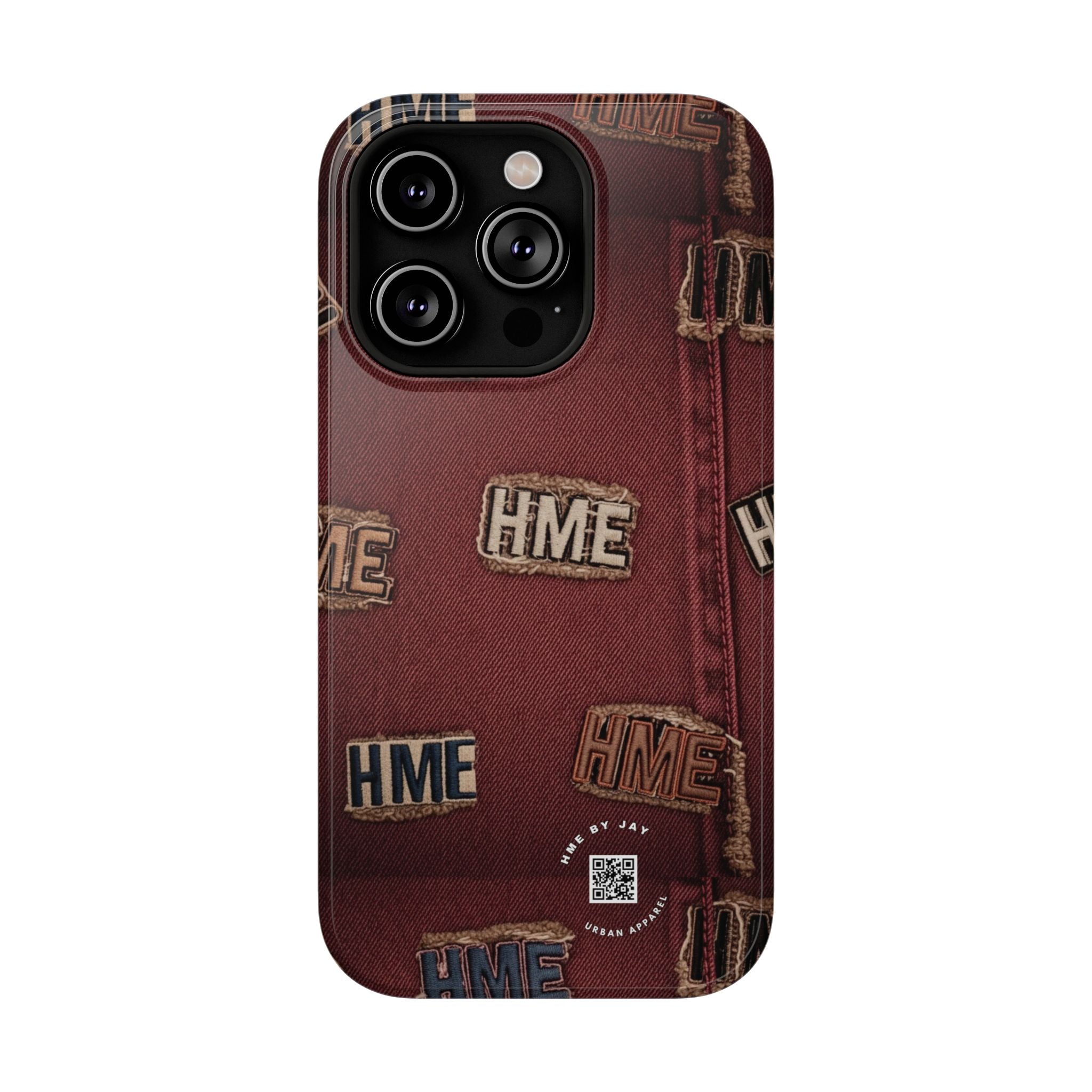Phone Cases with HME Red Stressed Denim and Patches
