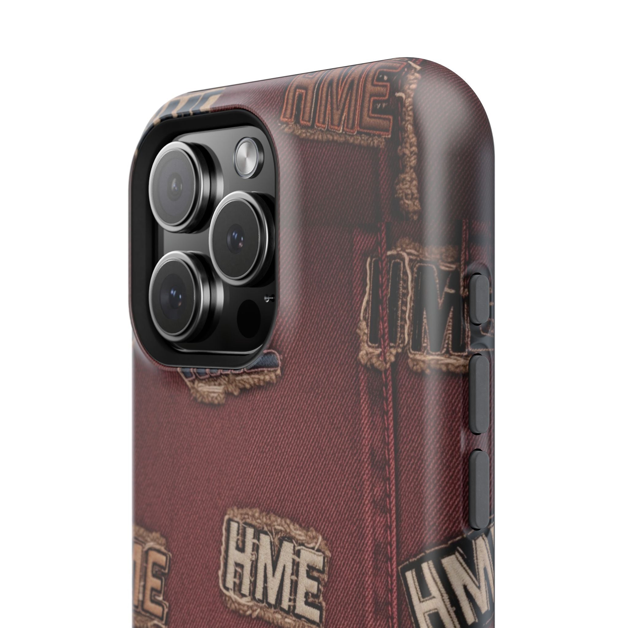 Phone Cases with HME Red Stressed Denim and Patches