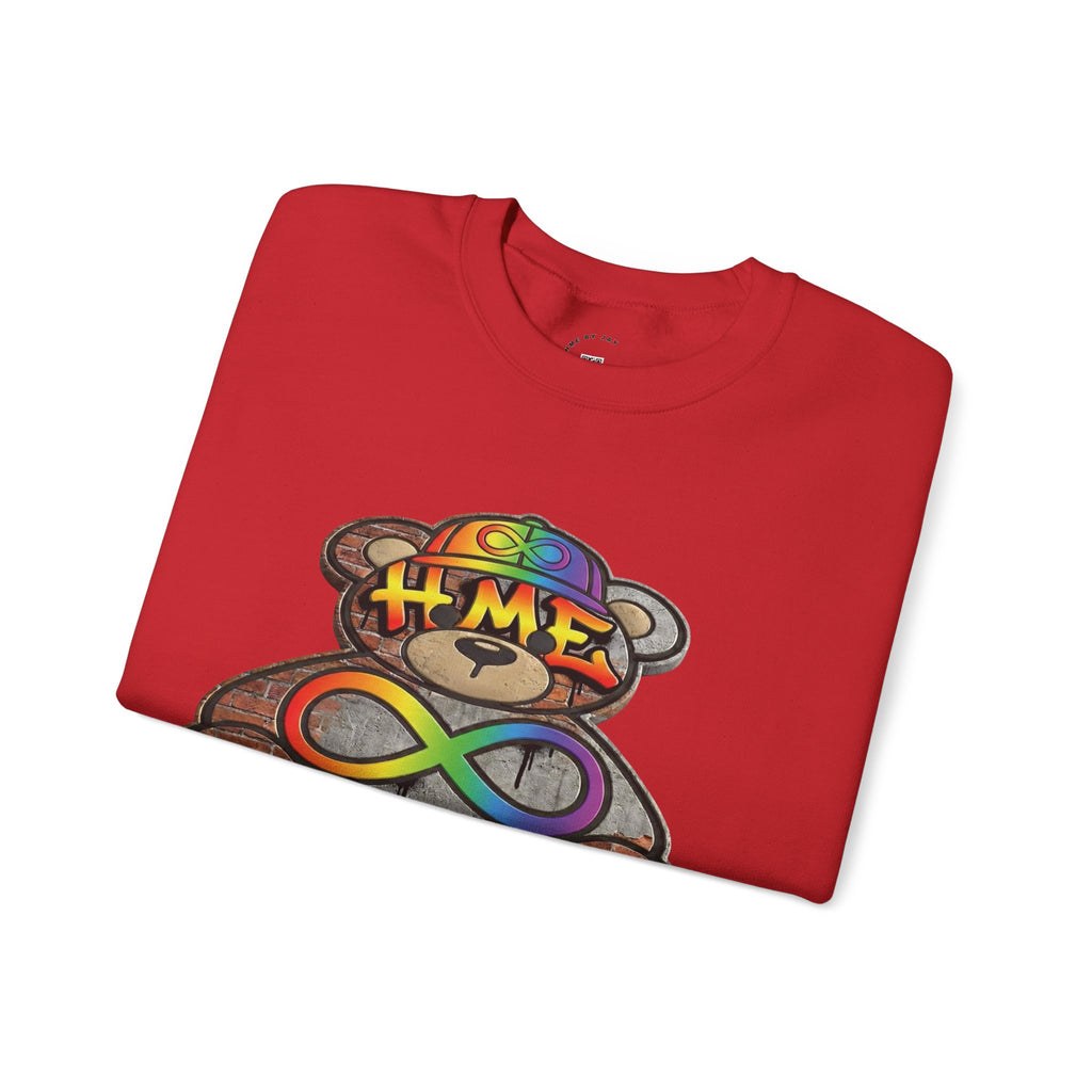 Autism Acceptance Crewneck Sweatshirt — "Socially Awkward? No, I’m Just Buffering" Colorful Puzzle Bear Design