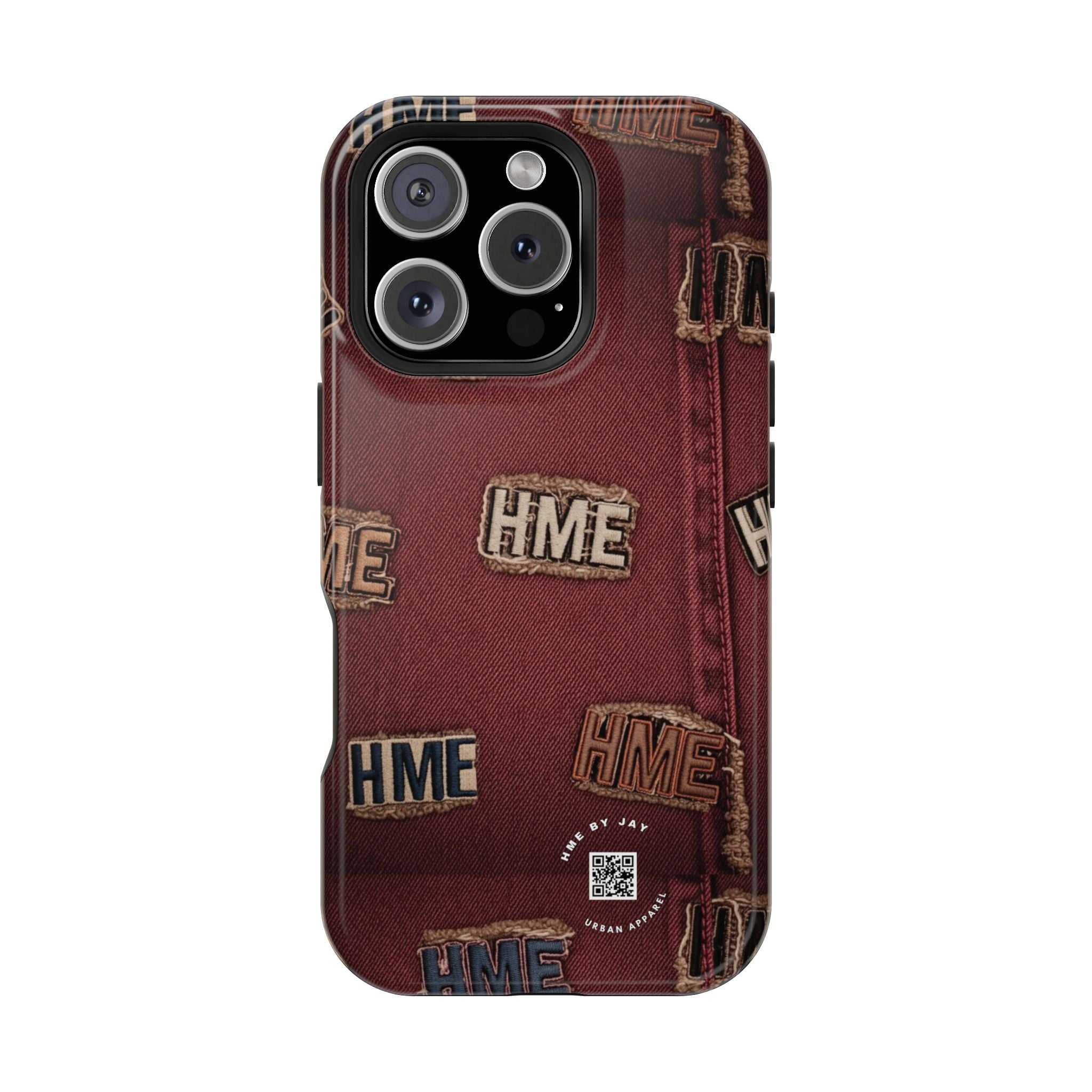 Phone Cases with HME Red Stressed Denim and Patches