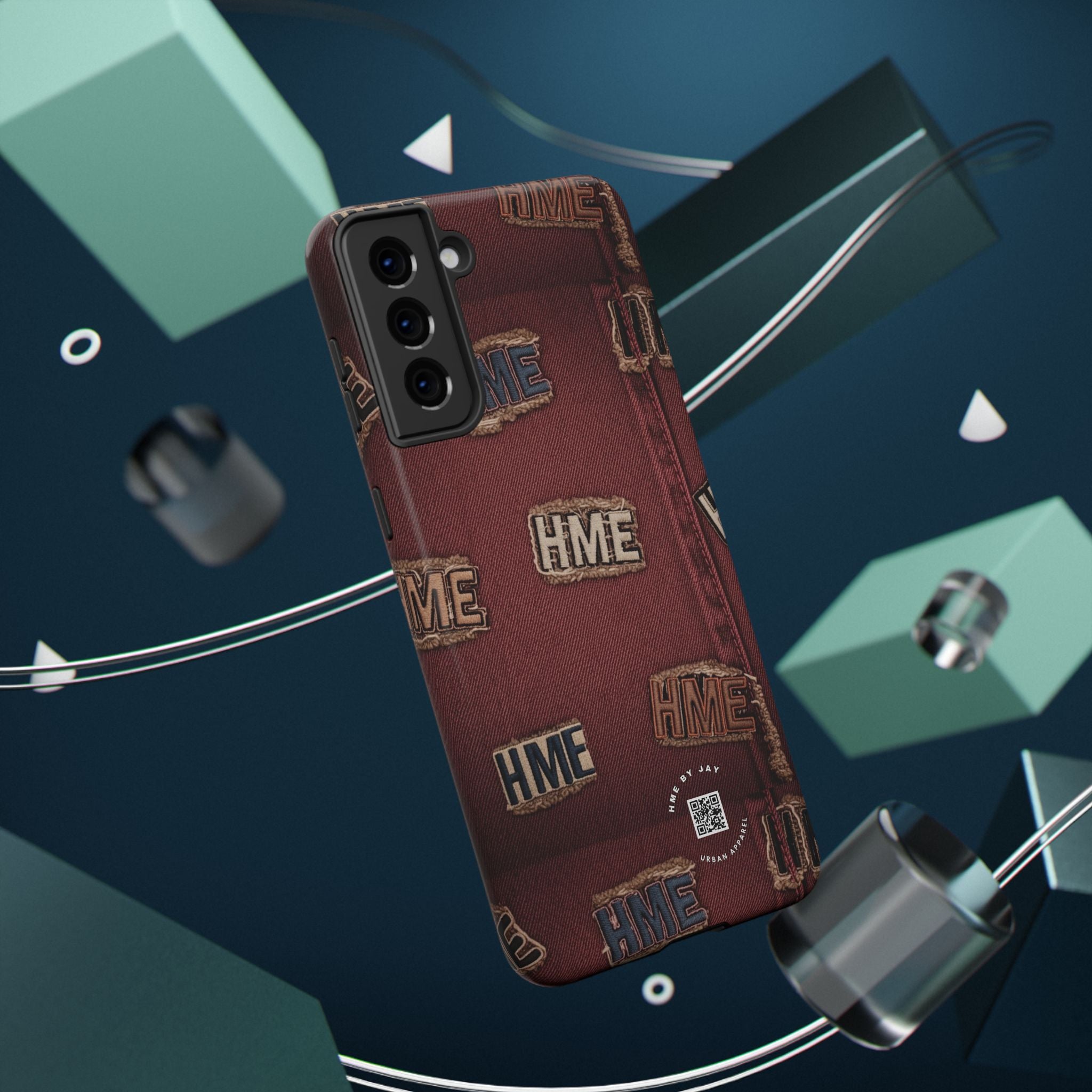 Phone Cases with HME Red Stressed Denim and Patches