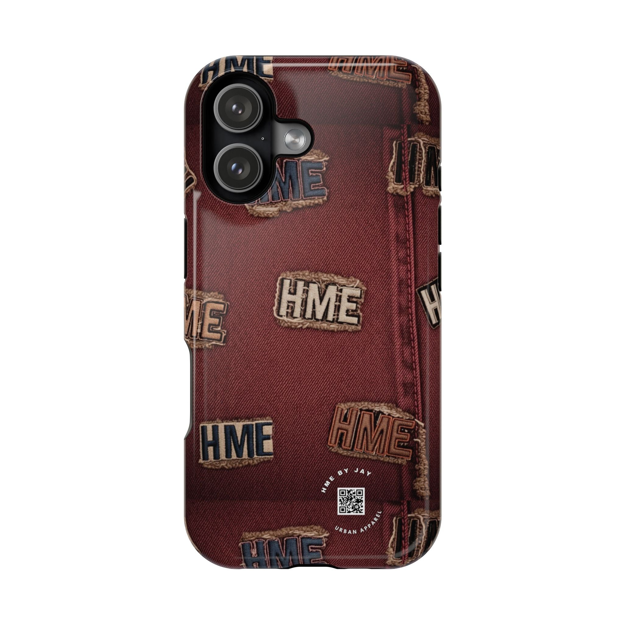 Phone Cases with HME Red Stressed Denim and Patches