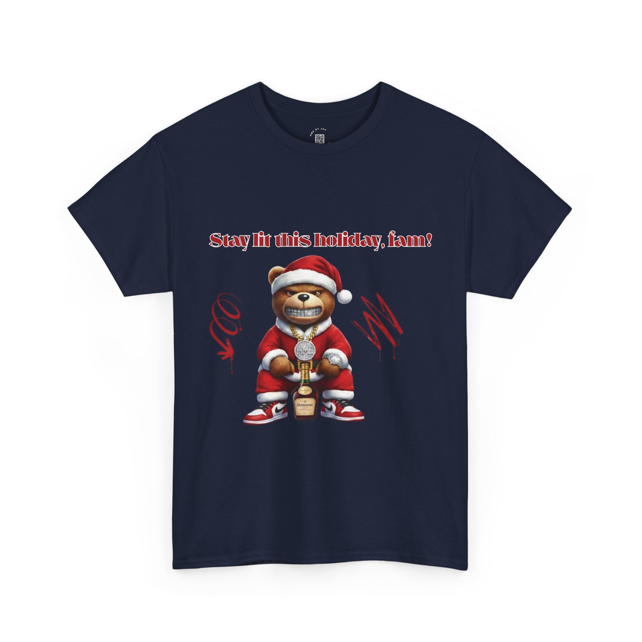 Stay Lit This Holiday, Fam! Santa Teddy Tee – Funny Christmas Graphic T-Shirt