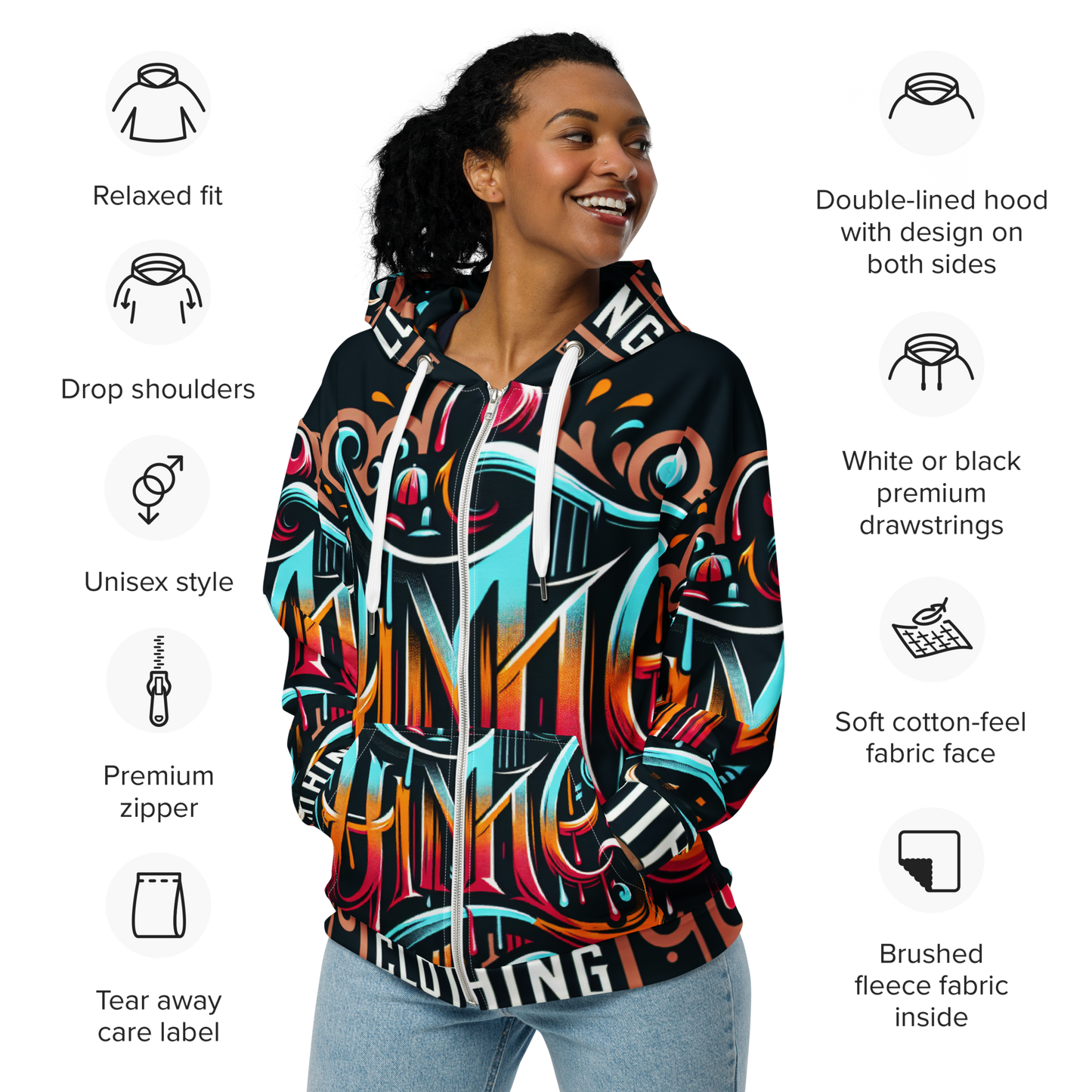 The Avery Collection Unisex zip hoodie (White stitch)