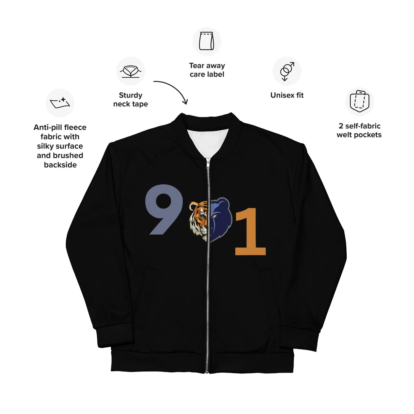 The Rep Yo City Collection Memphis (901) Black Unisex Bomber Jacket