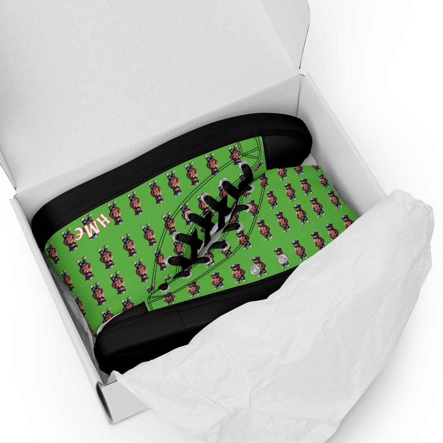 HME Bear Logo Collection Kelly Green Men’s high top canvas shoes