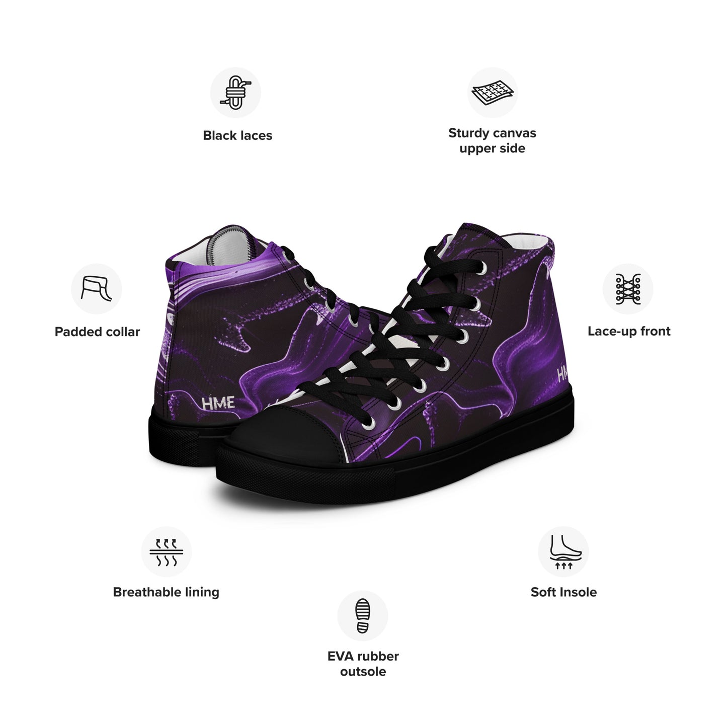 Purple Galaxy Men’s high top canvas shoes