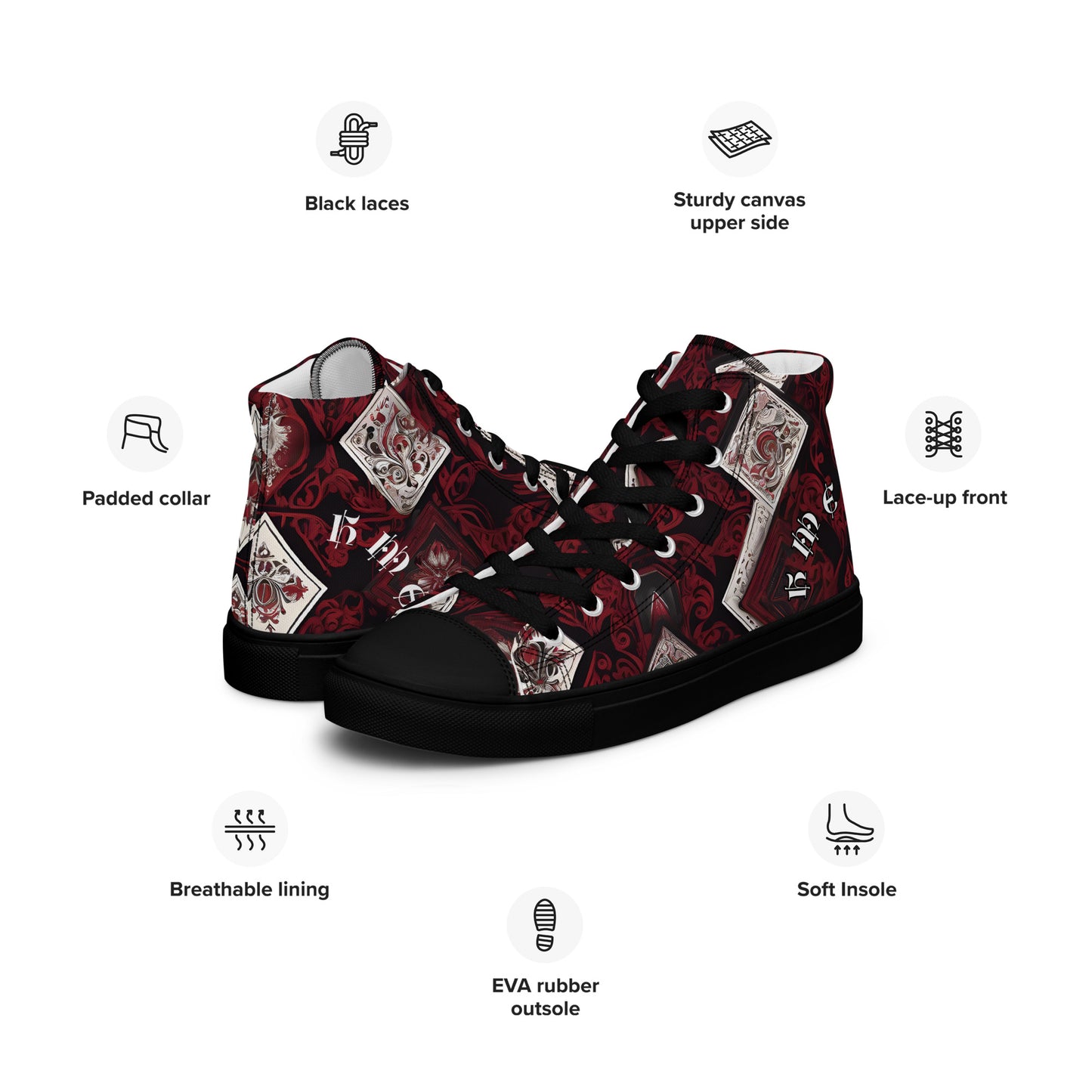 HME Red and Black cards Men’s high top canvas shoes