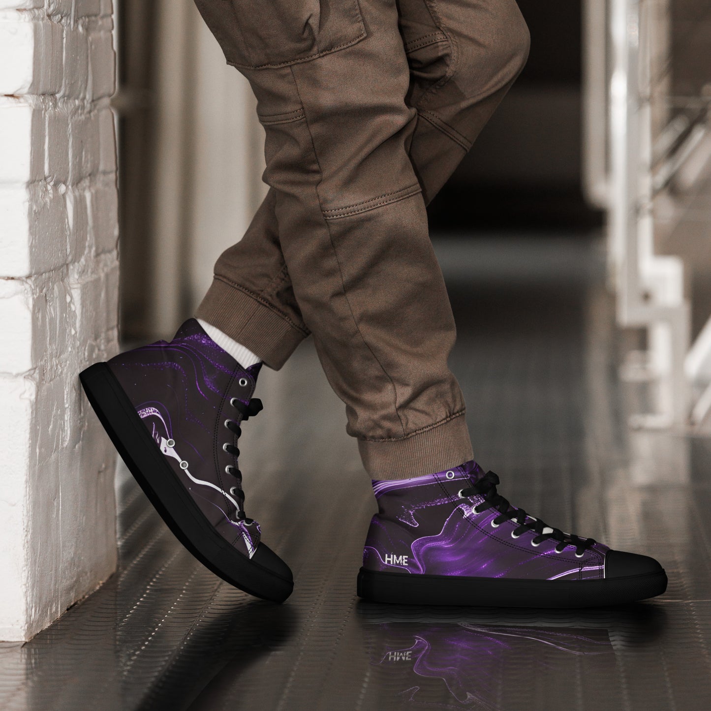 Purple Galaxy Men’s high top canvas shoes