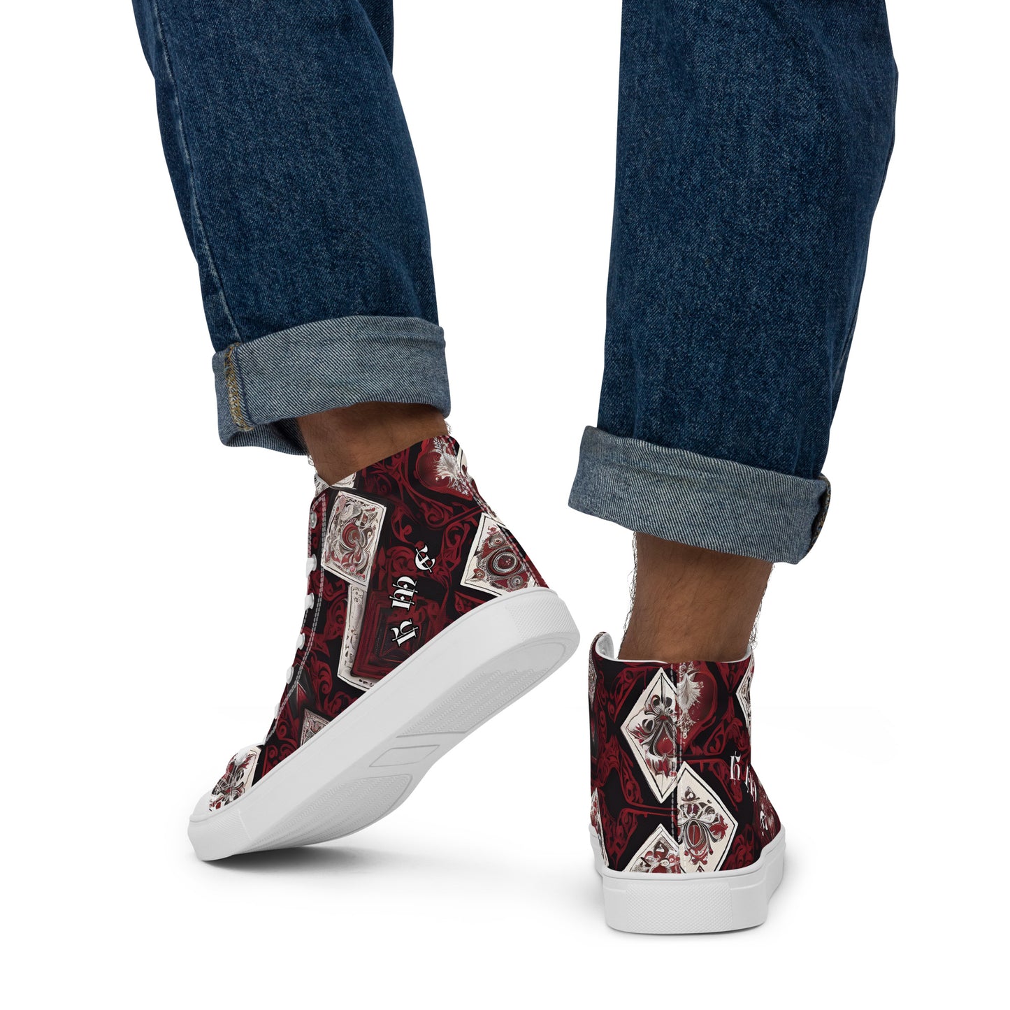 HME Red and Black cards Men’s high top canvas shoes