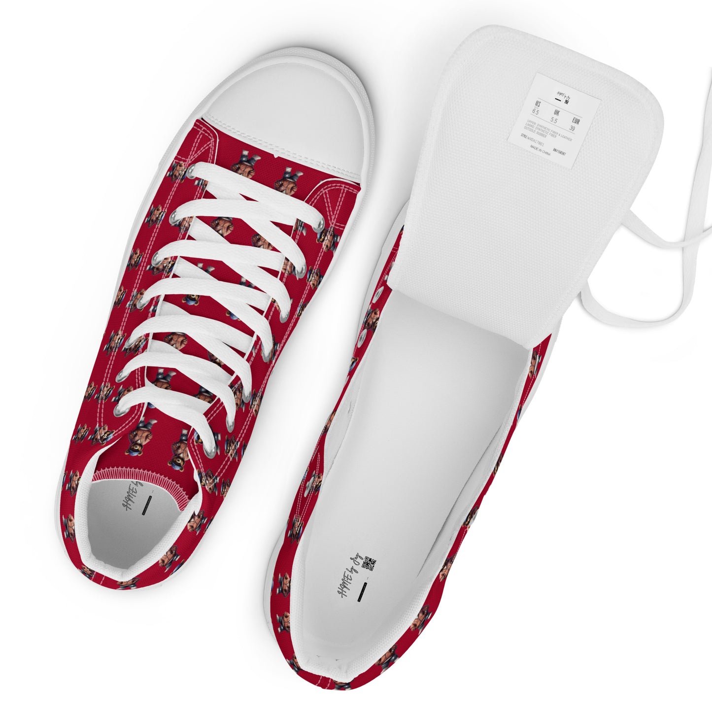 HME Bear Logo Red Men’s high top canvas shoes