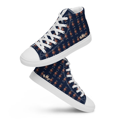 HME Bear Logo Blue Men’s high top canvas shoes