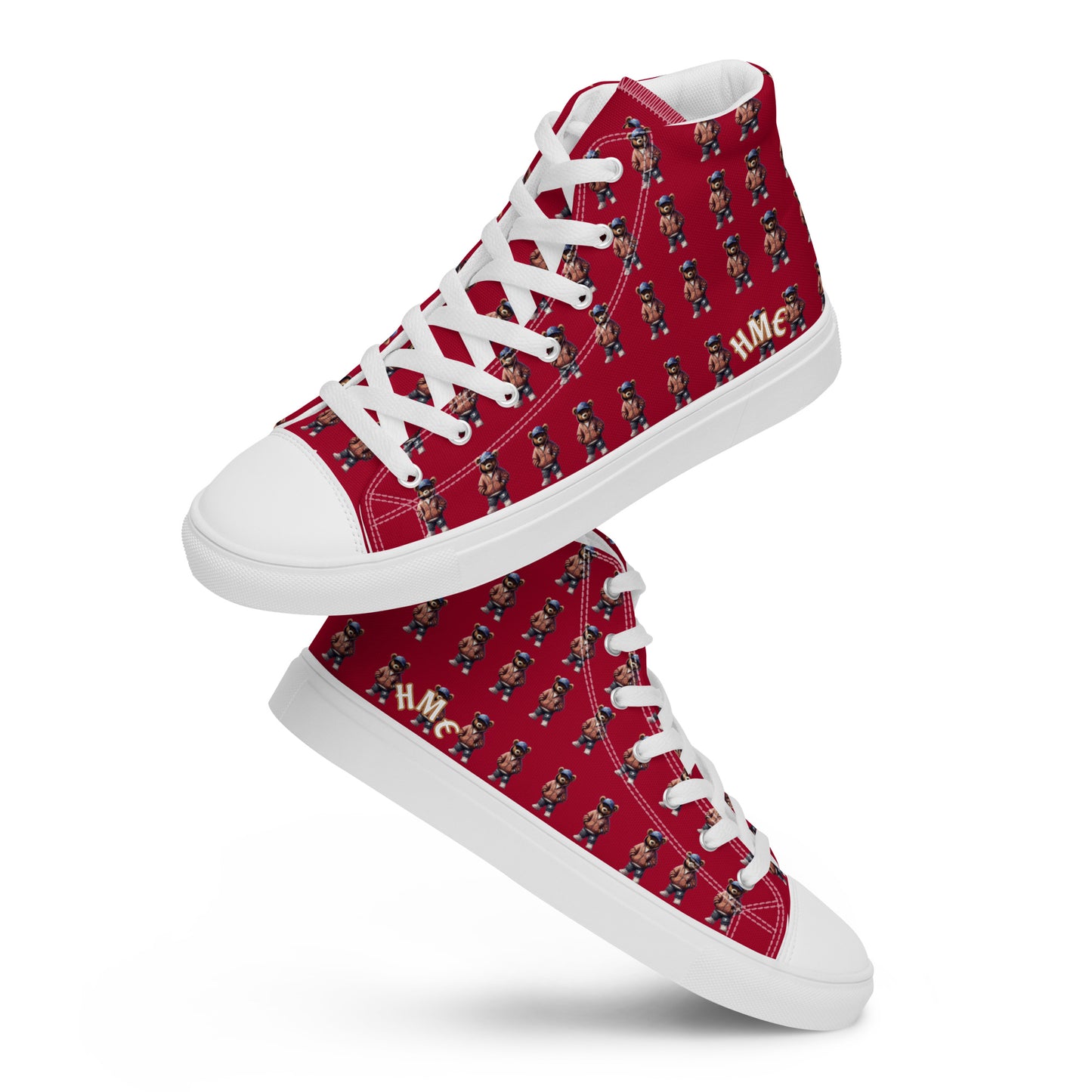 HME Bear Logo Red Men’s high top canvas shoes