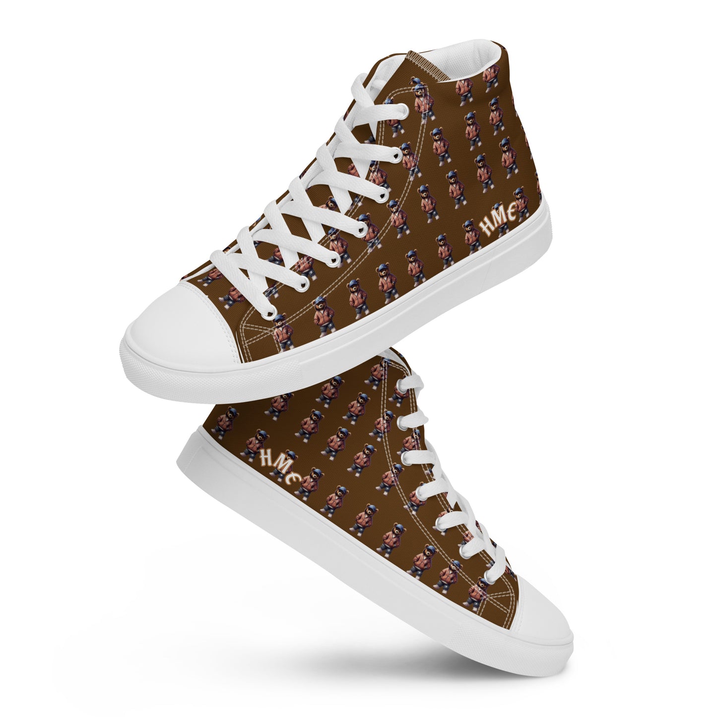 HME Bear Logo Brown Men’s high top canvas shoes