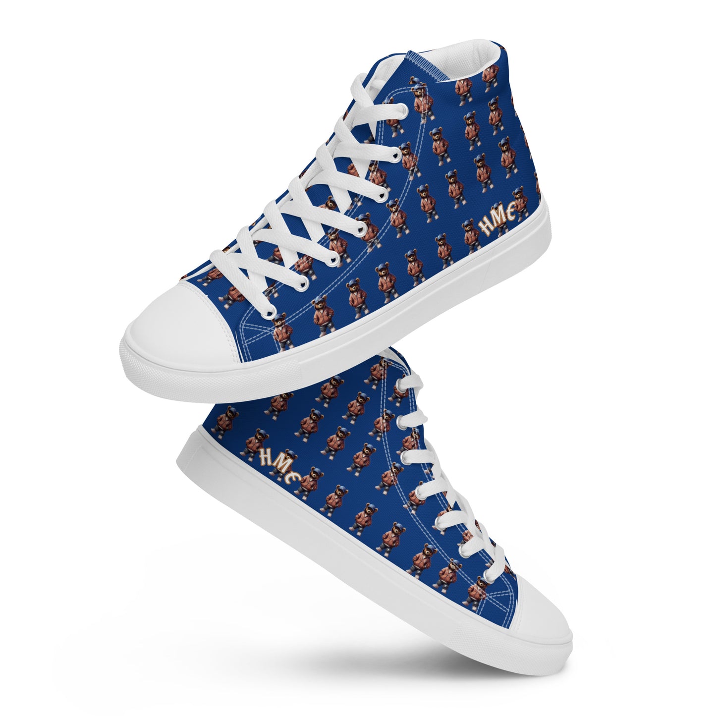 HME Bear Logo Royal Blue Men’s high top canvas shoes