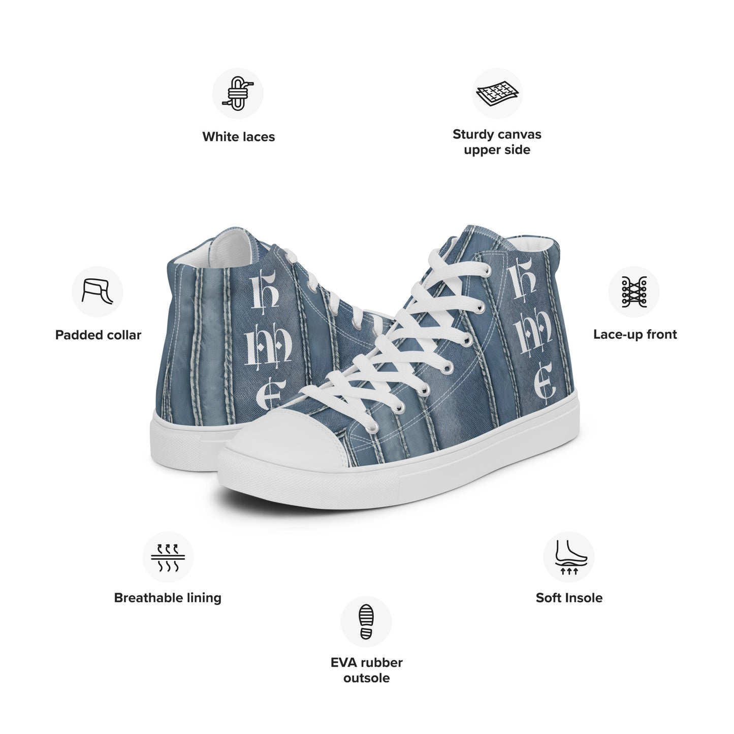 HME Stressed Denim Men’s high top canvas shoes