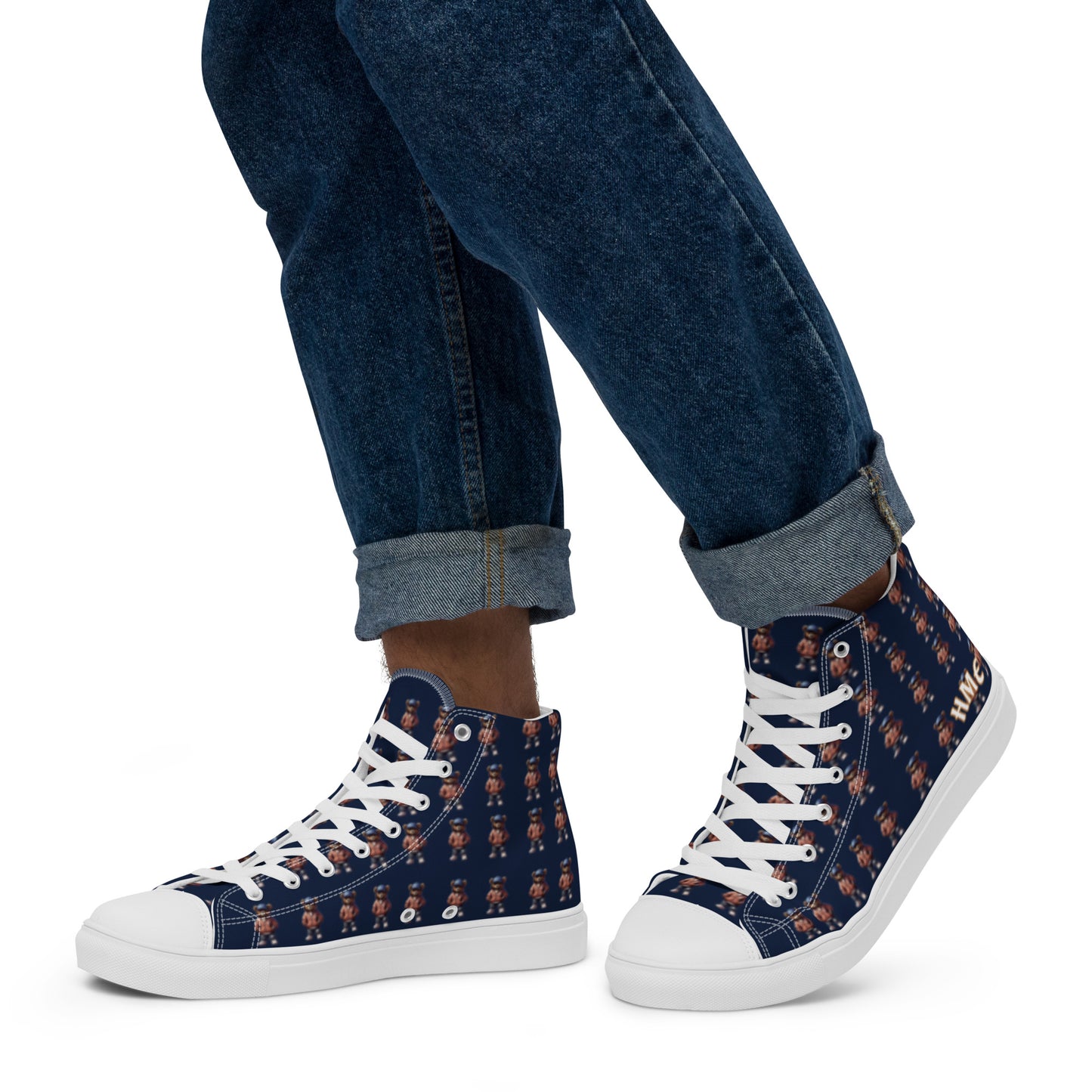 HME Bear Logo Blue Men’s high top canvas shoes