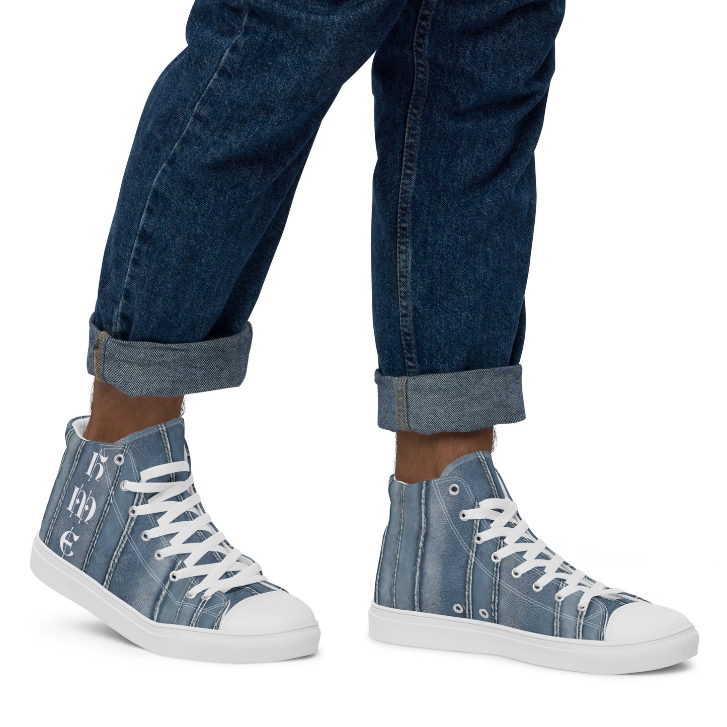 HME Stressed Denim Men’s high top canvas shoes